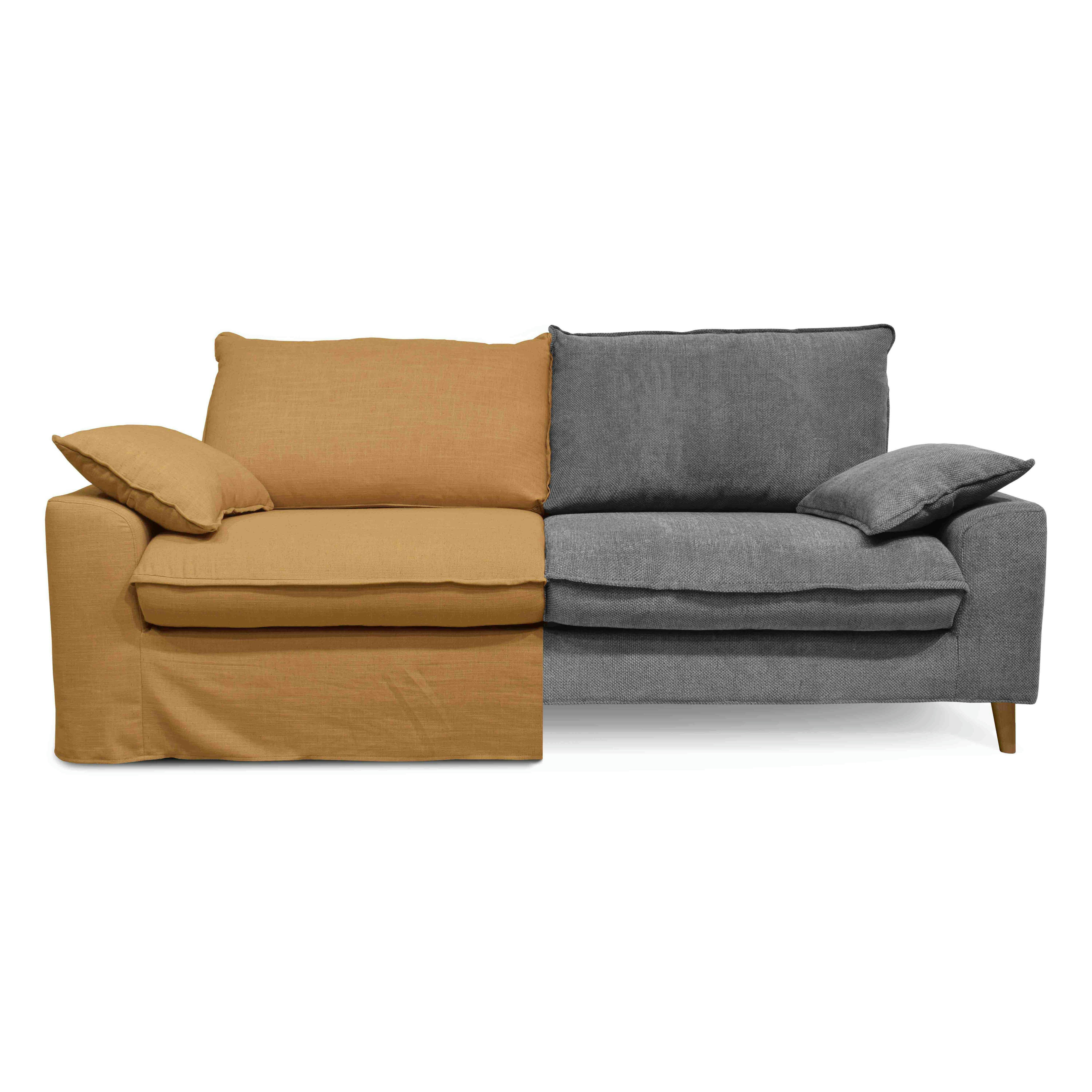 JAROD - Canapé tissu lin ocre avec une housse supplémentaire chiné gris clair