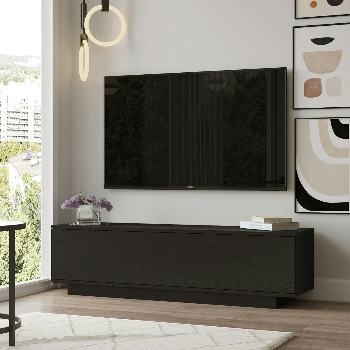 Meuble TV noir style design 2 portes abattantes MARFA