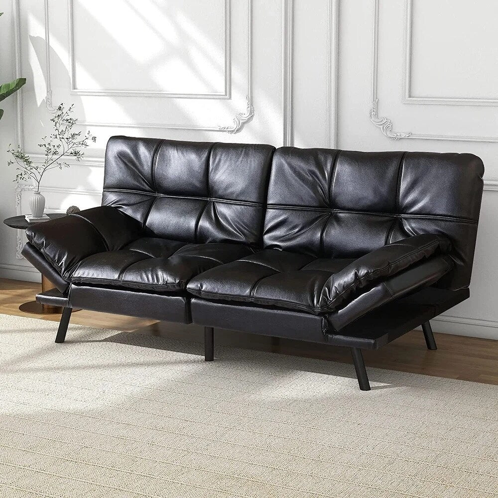 Futons Couch, Upholstered Convertible Folding Futon Sofa Bed for Compact Living Space, Apartment, Dorm,Faux Leather