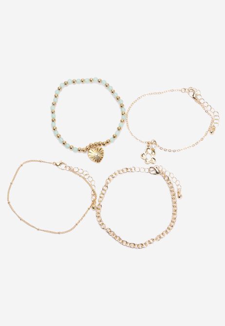 Womens 4pk Gold Flower Stackable Bracelets