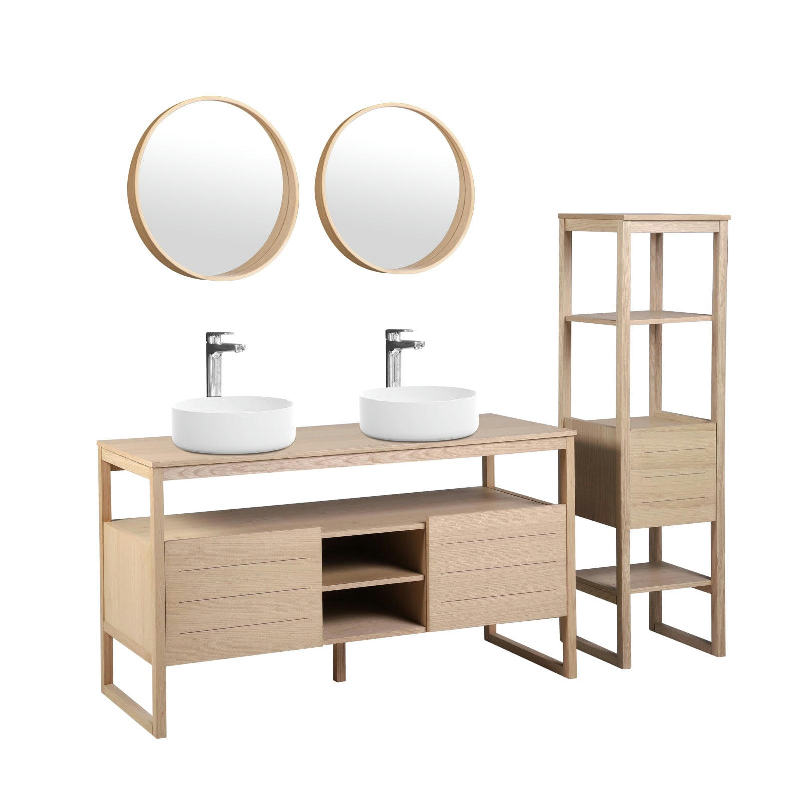 ATOLL - Meuble de salle de bain avec colonne, miroirs et vasques blanches