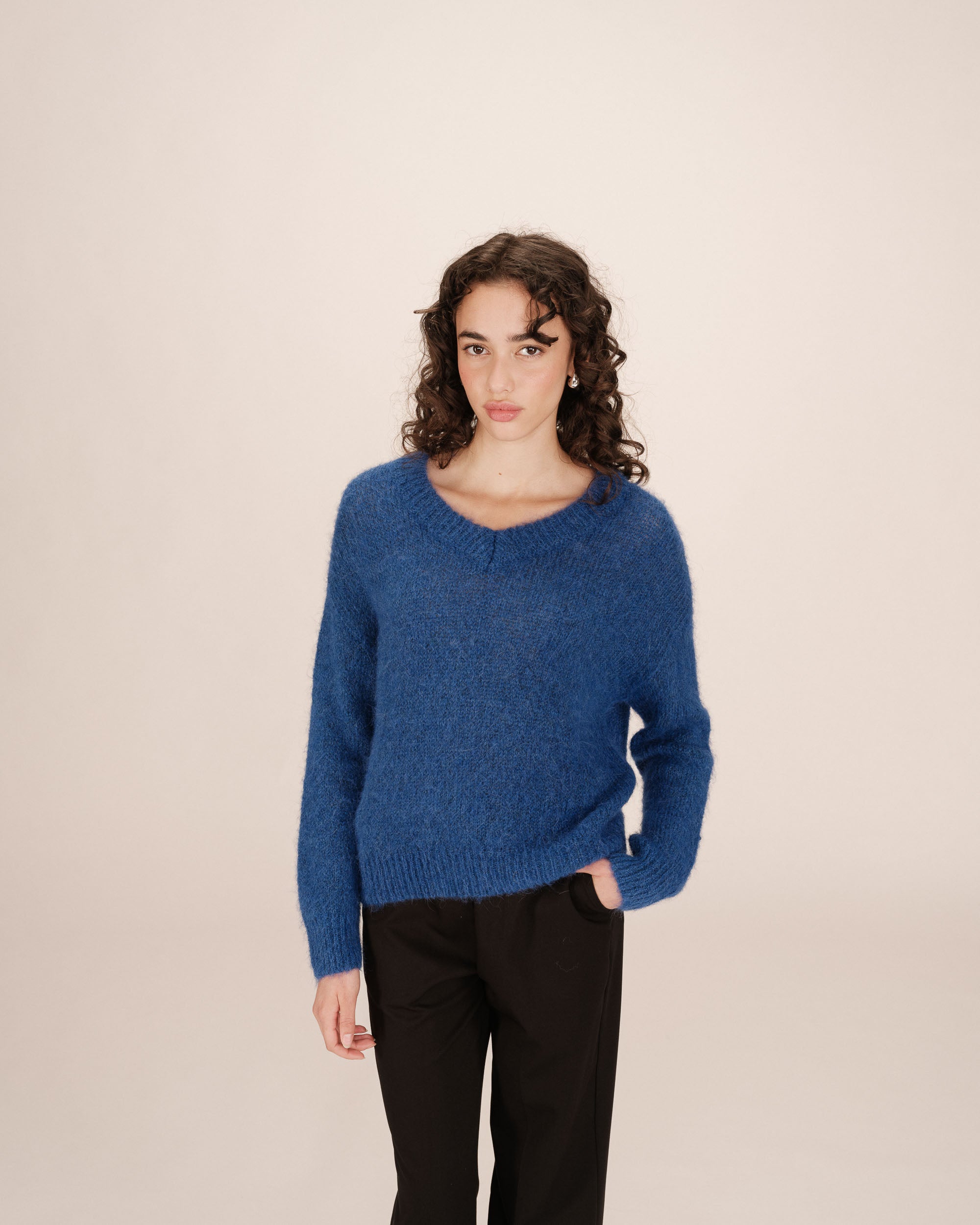 Pull laine d'alpaga bleu cobalt Sabado