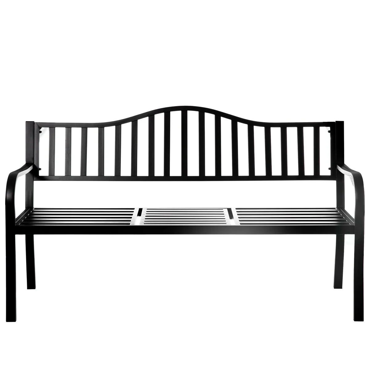 Outdoor Powder Coated Steel Park Bench, Garden Bench with Pop Up Middle Table, Lawn Decor Seating Bench