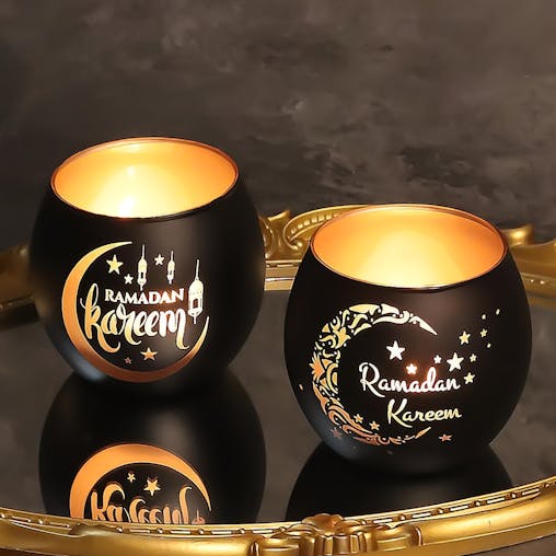 NNETM Vintage Glass Ramadan Candle Holders (2pcs)