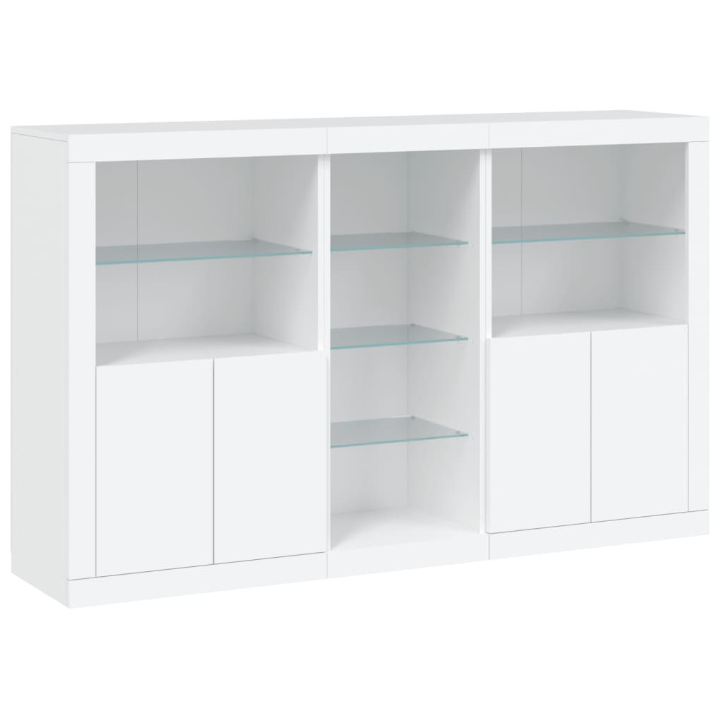 Szafka Komoda Regał Biała LED z Drzwiami Szklanymi 162x37x100 cm do Salonu