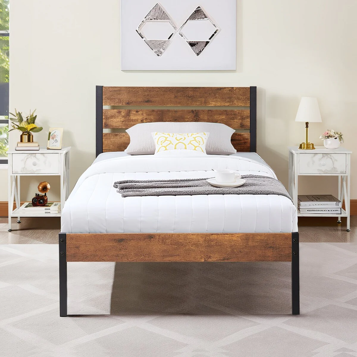 Javlergo Modern 3-Pieces Bedroom Set with Platform Bed Frame and Nightstands