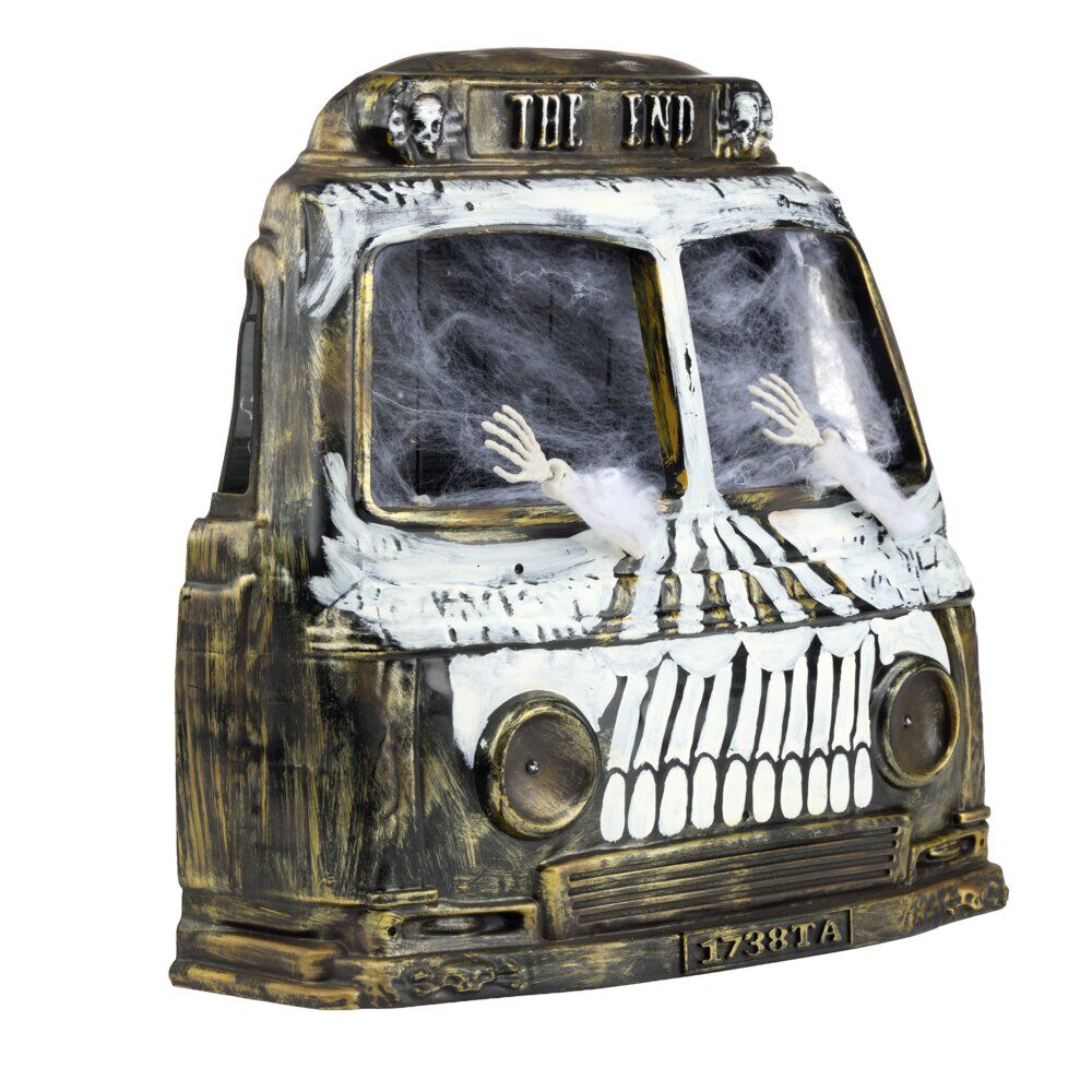 Décoration à poser Halloween voiture squelette son et lumière 34x12xH33cm