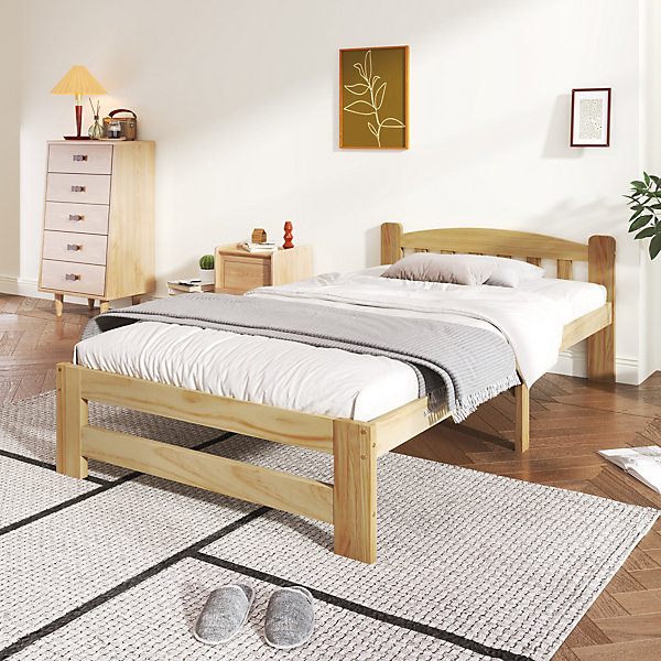 Lit simple pour enfant 90x200 cm - Lit classique avec tête de lit et sommier à lattes - Pin - Sans matelas - Naturel