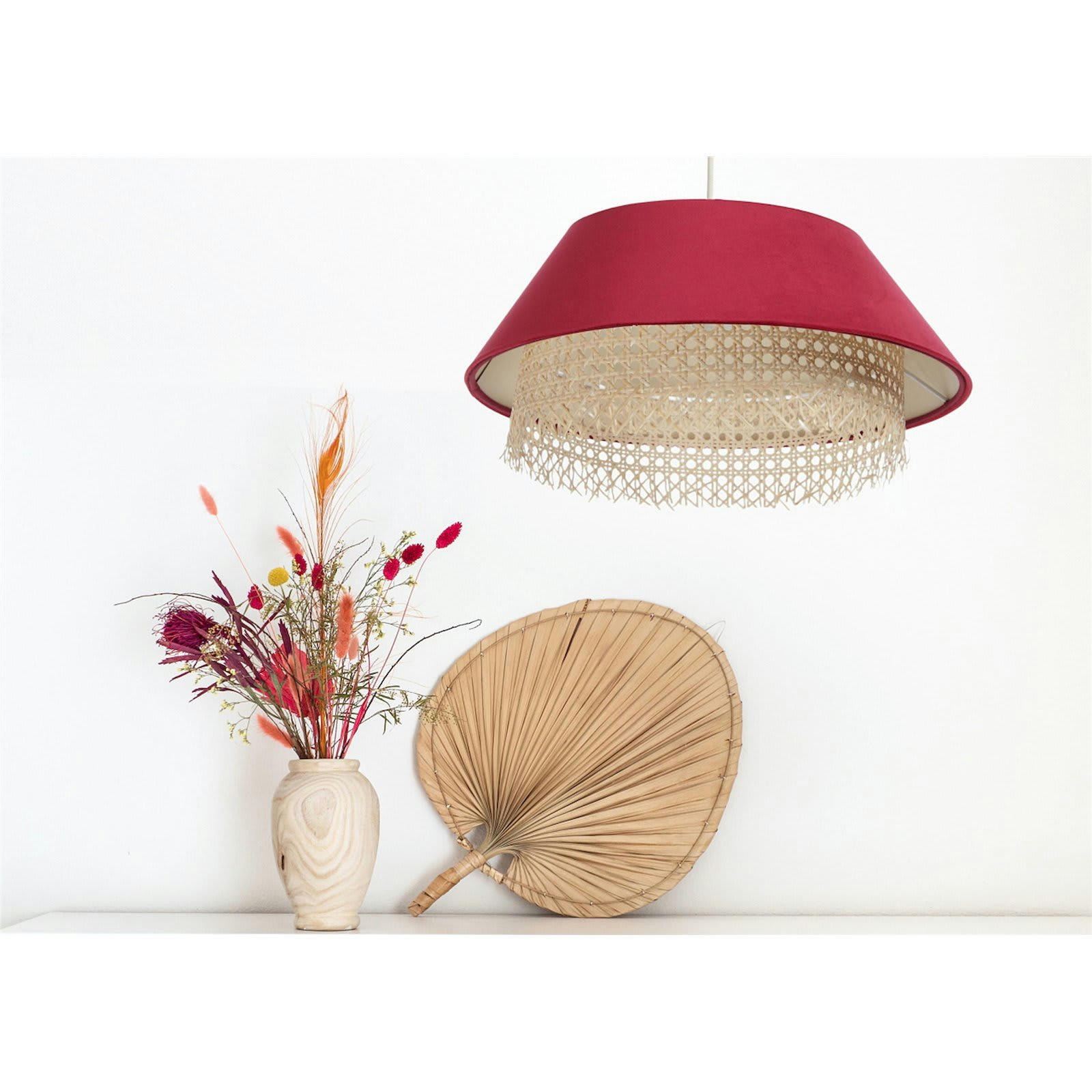 SENSEI - Suspension Rotin Rouge 40x40x19 cm
