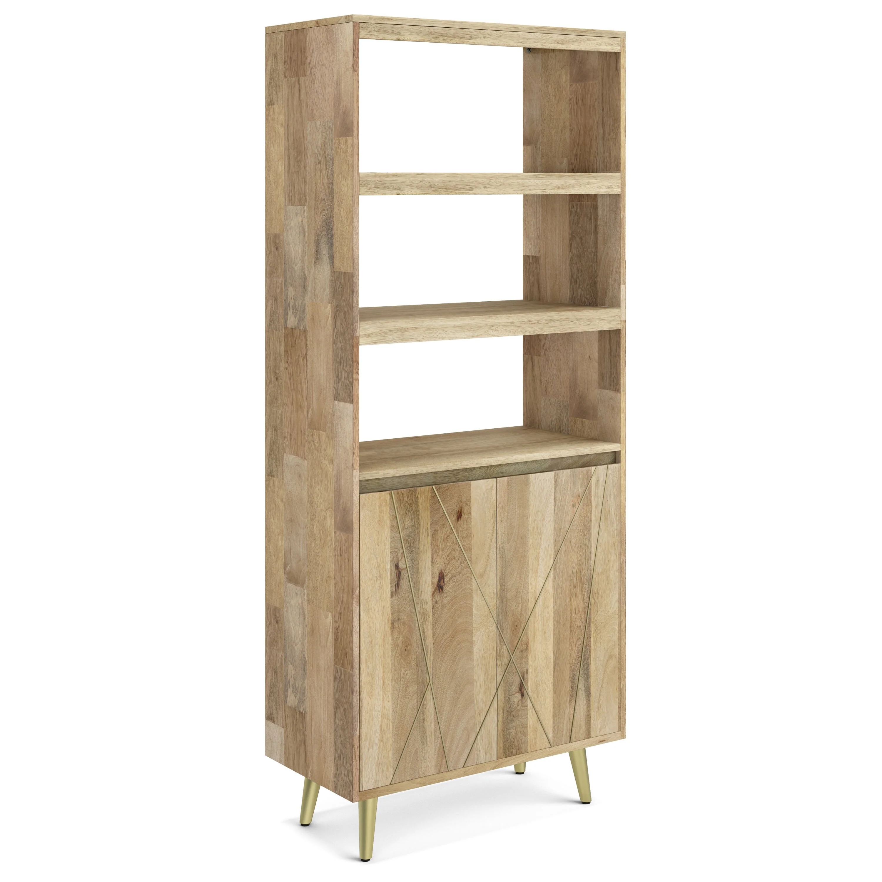 WYNDENHALL Bissell SOLID MANGO WOOD 72 x 30 inch Contemporary Bookshelf with Doors in Natural - 15 d x 30 w x 72 h