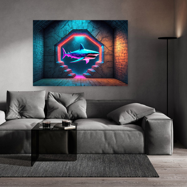 Feeby Obraz na płótnie, Rekin Zwierzęta Neon 60x40
