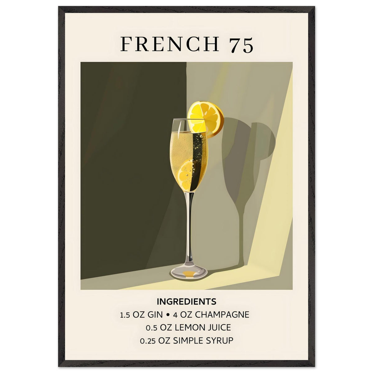 Artfulprints Poster met Lijst French 75 cocktail - Ingrediënten  - 70x100 cm - Groen