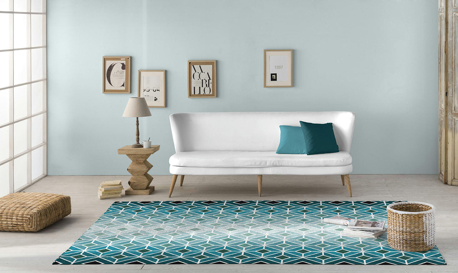 INGA - Tapis décoratif en coton en impression digital bleu 120x170