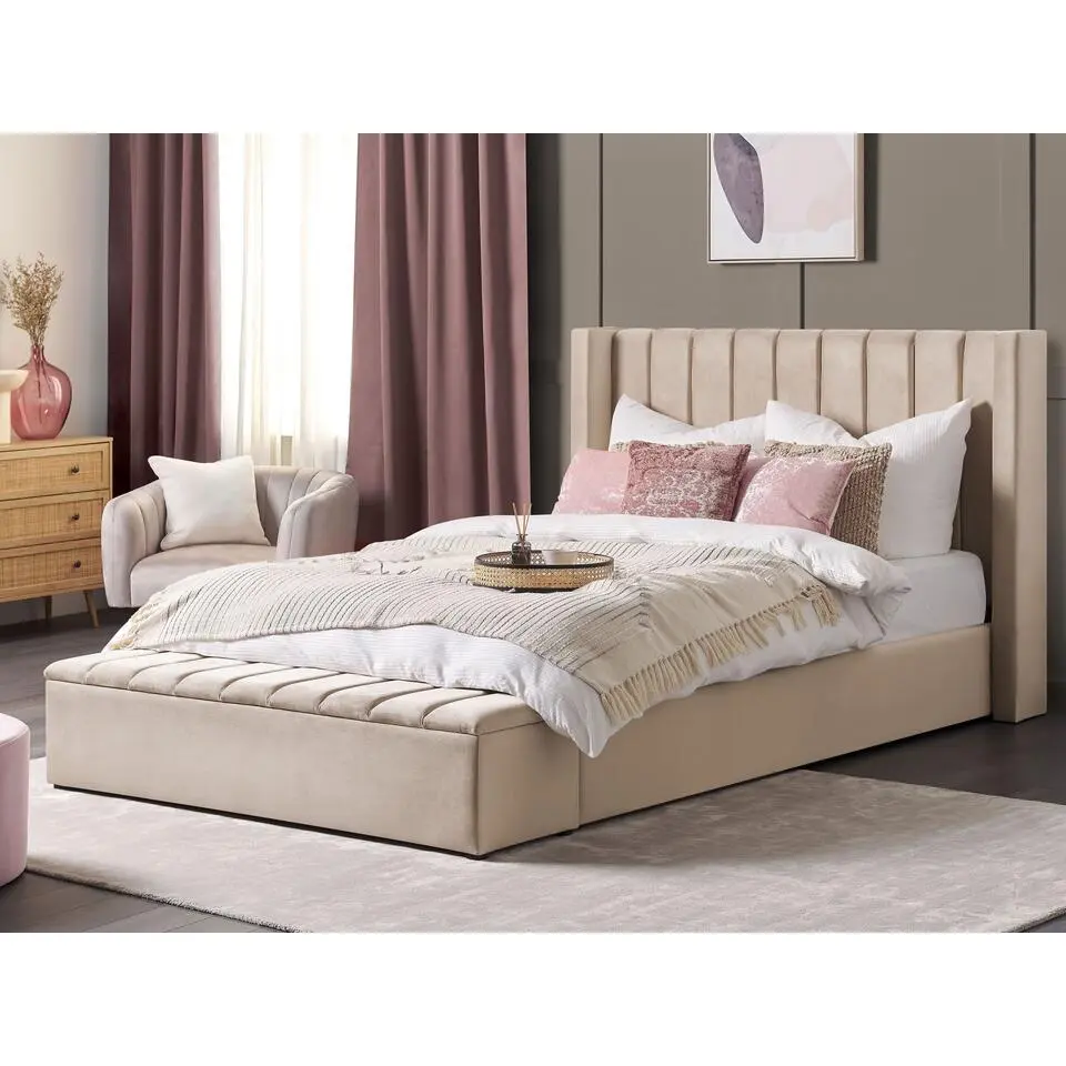 NOYERS - Bed met opbergruimte - Beige - 180 x 200 cm - Fluweel