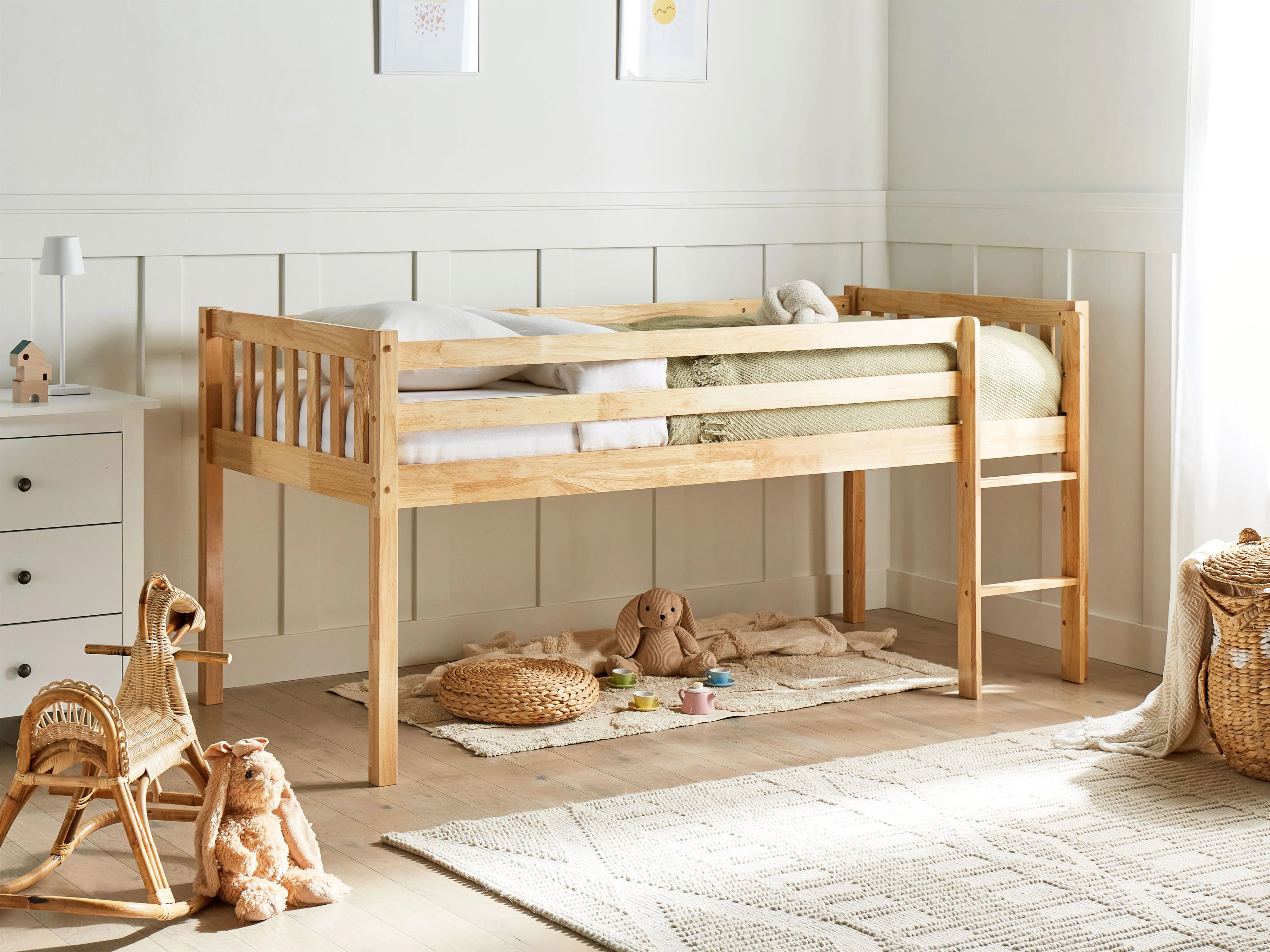 Mid Sleeper Bed Wood PEIPIN 90 x 200 cm (EU Single) Light Brown