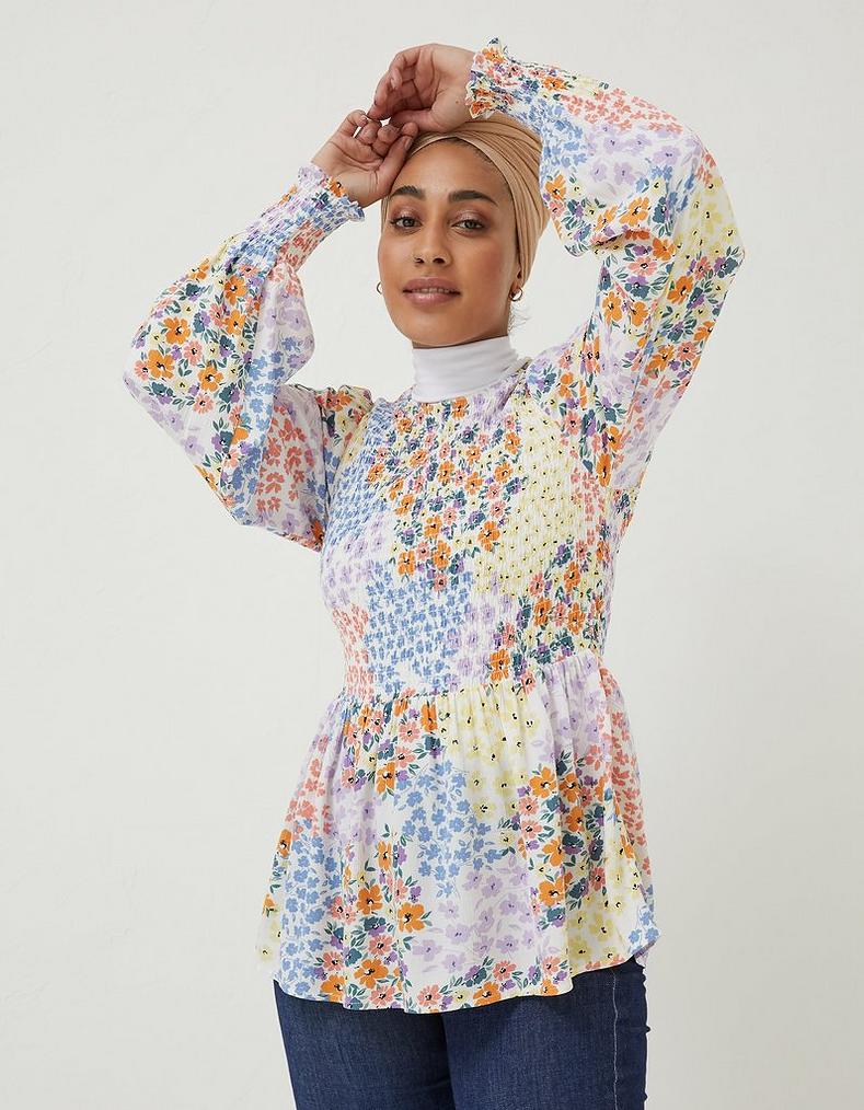 Fran Meadow Patch Shirred Top