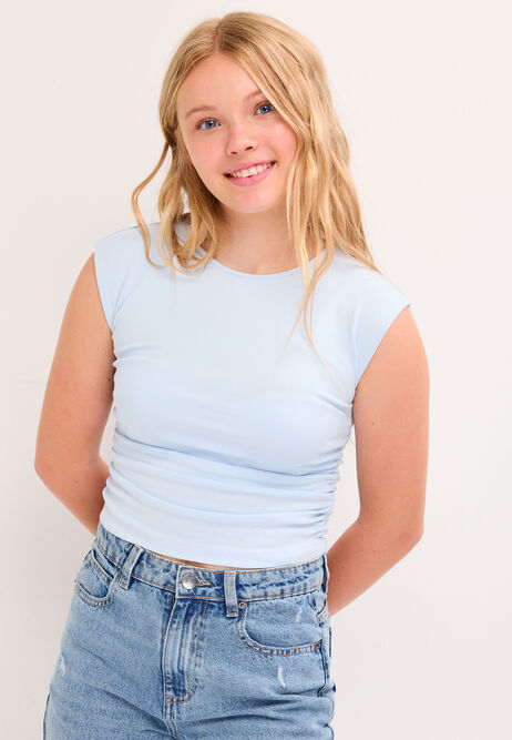 Older Girls Blue Side Ruched T-Shirt