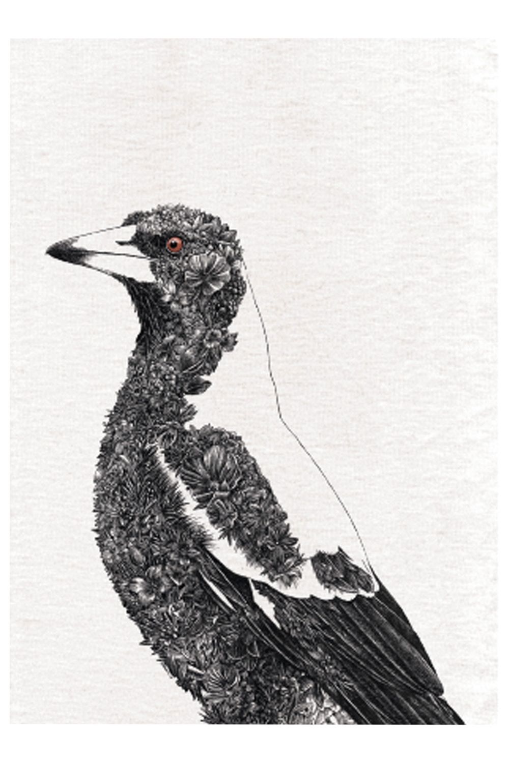 Maxwell & Williams Marini Ferlazzo Australian Magpie Print 100% Cotton Tea Towel