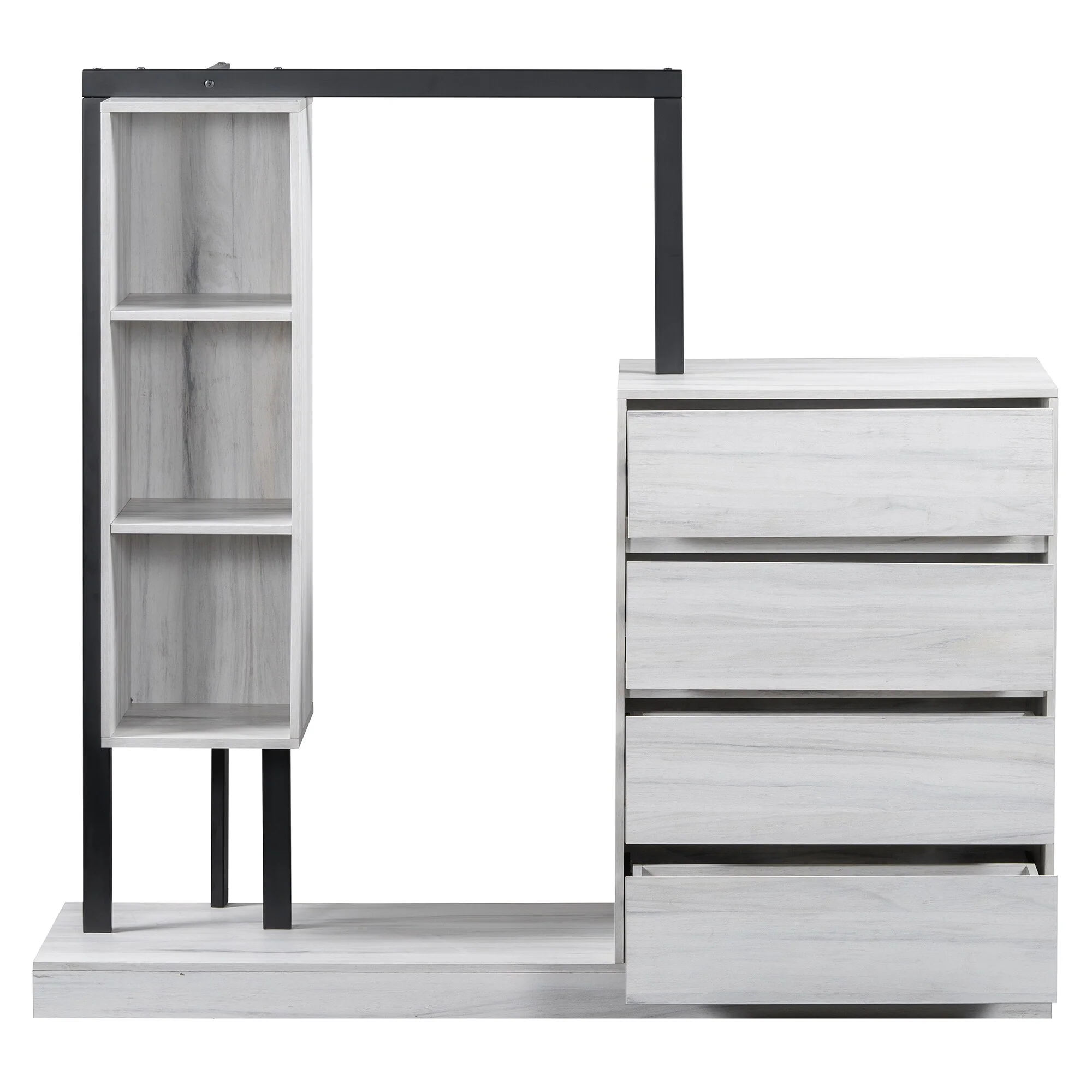 Versatility Open Storage Combo Chest with 4 Drawers and 3 Shelves