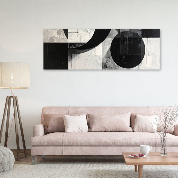 Obraz do salonu sypialni biura loftu, Czarno biała geometryczna 90x30