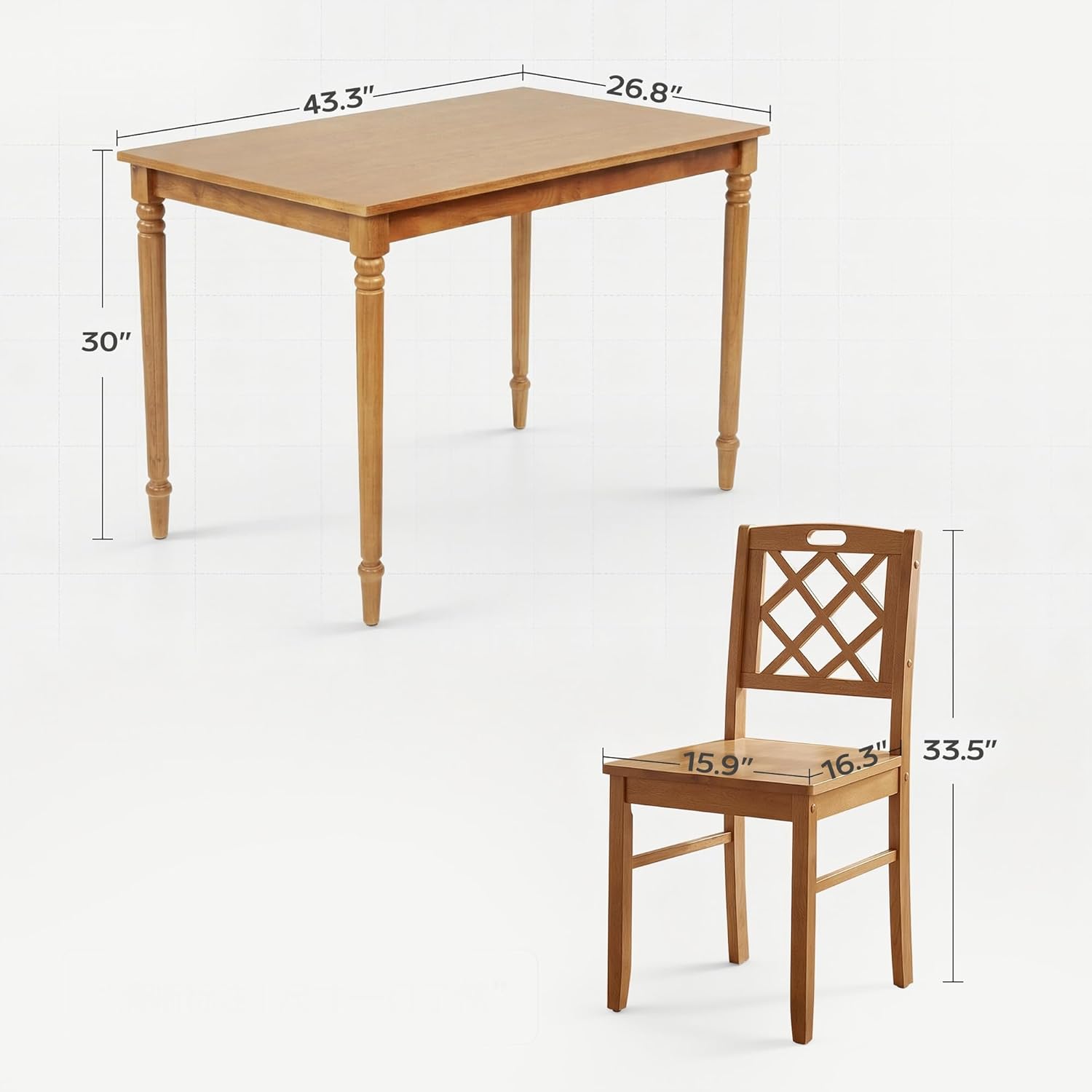 5-Piece Solid Wood Dining Table Set for 4, Farmhouse Rectangular Kitchen Table with 4 Soild Chairs, Space-Saving Design for Small Dining Room, Apartment, Breakfast Nook, Natural-Wood