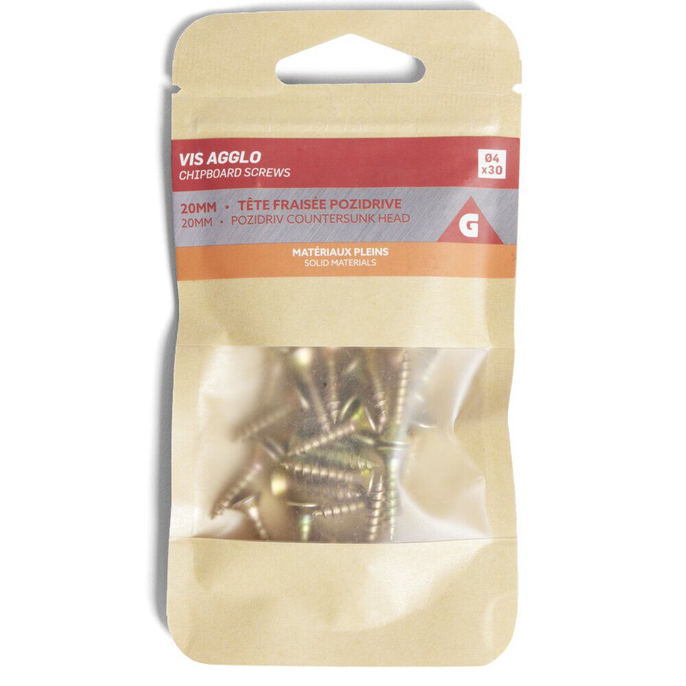 30 vis agglo tête fraisée acier bichromaté - 4x20 mm