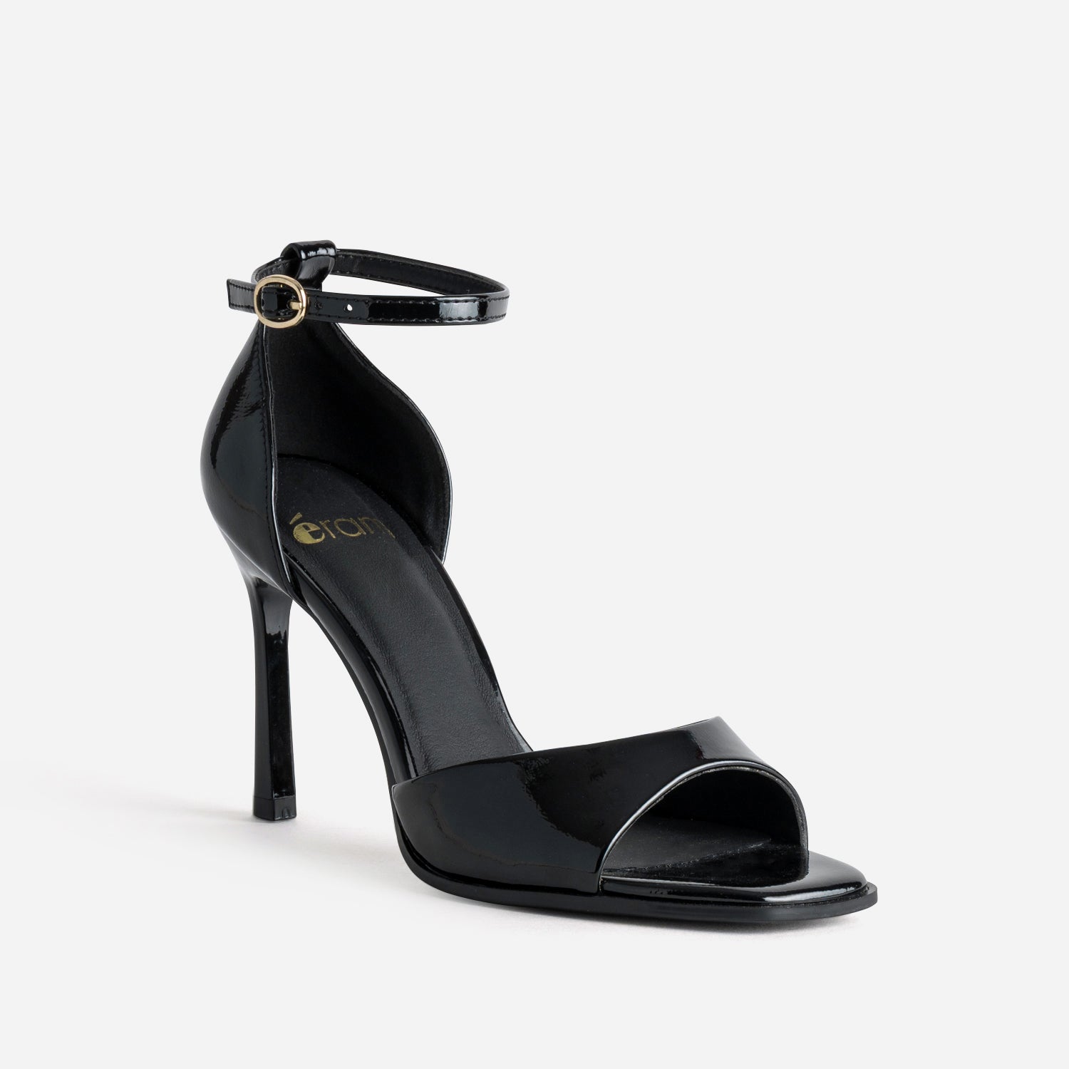 Sandale talon noire vernie