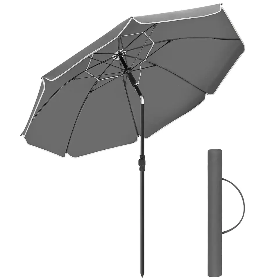 Stokparasol - Strandparasol - &Oslash; 200 cm - Kantelbaar - met Draagtas - Grijs