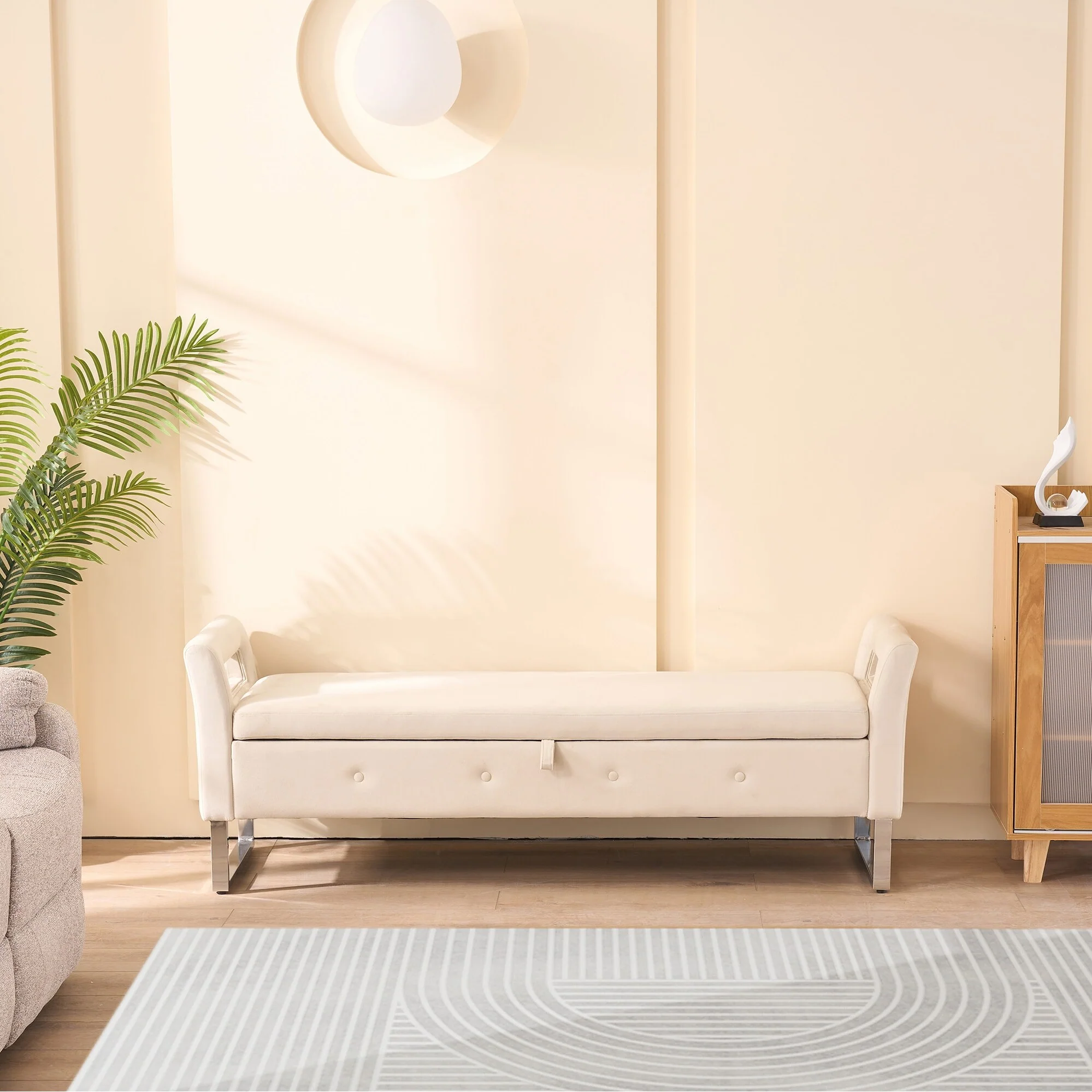 67.91Wide Velvet Storage Soft Bench with Armrests for Living Room, Entryway and Bedroom