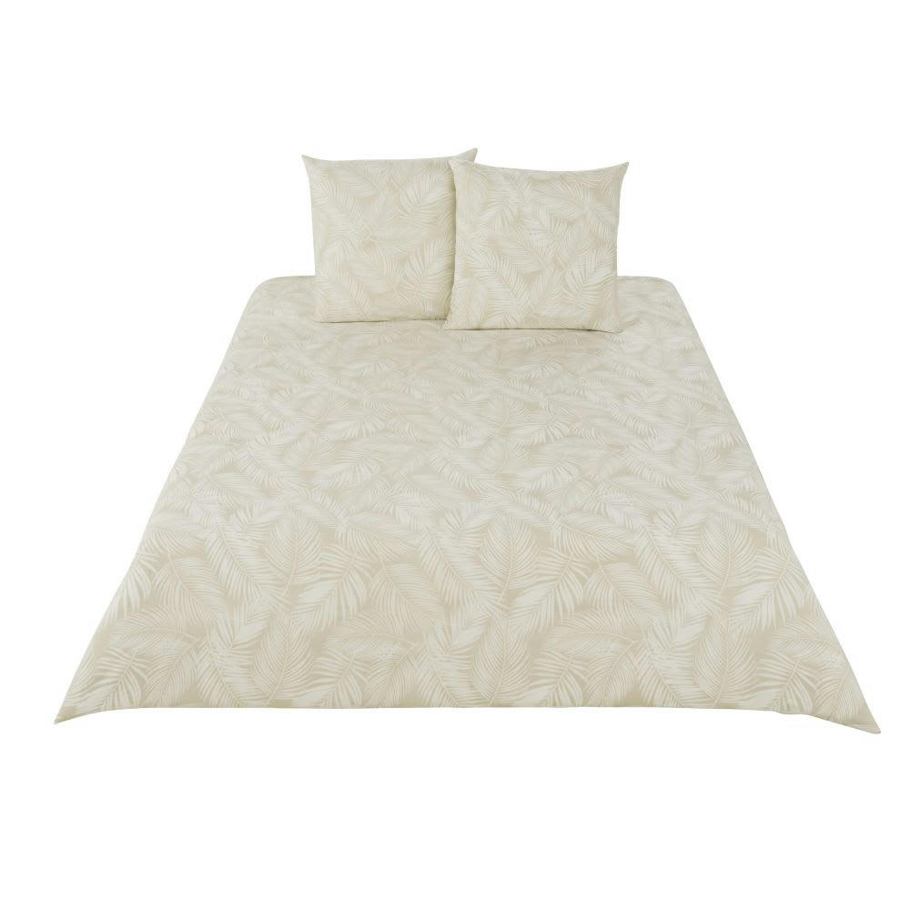 ABLAWA - Parure de lit en coton lavé écru et beige imprimé 220x240