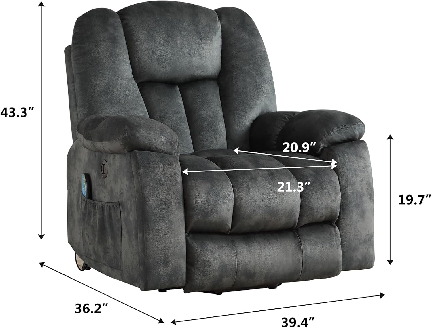 CANMOV Large Power Lift Recliner Chair with Massage, Heat, and USB for Elderly, Overstuffed Wide Recliners, Heavy Duty and Safety Motion Reclining Mechanism, Gray