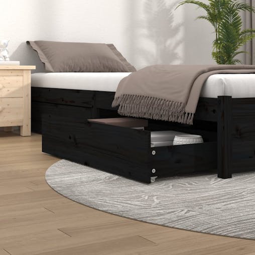 NNEVL Bed Drawers 4 pcs Black Solid Wood Pine