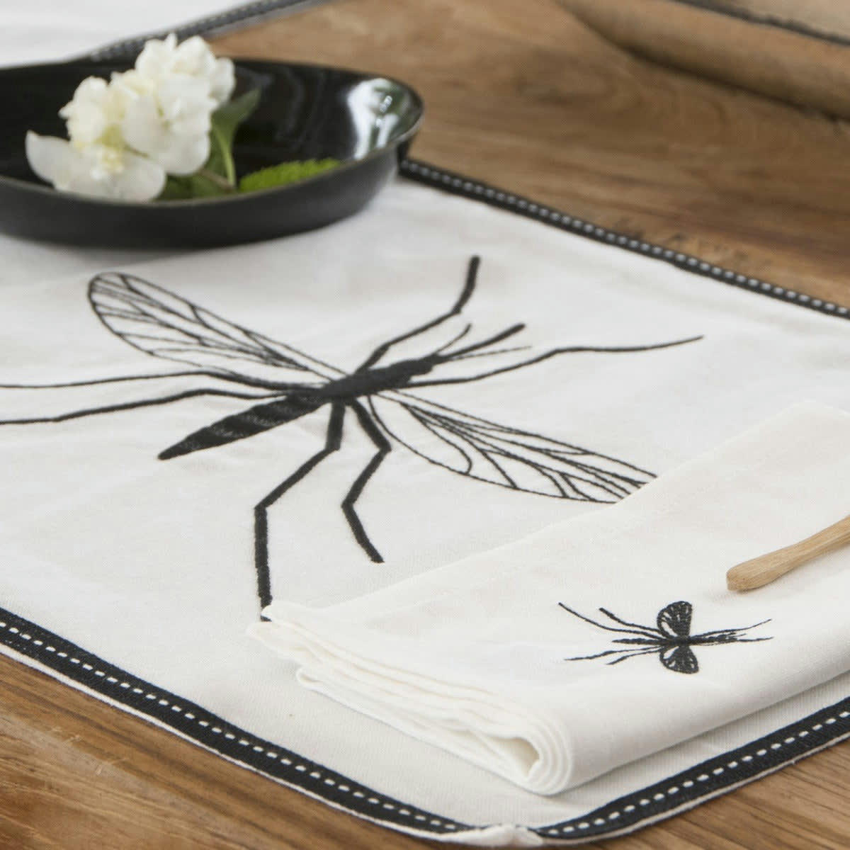 MOSQUITO - Sets de table (x4) coton  35x50 blanc / noir