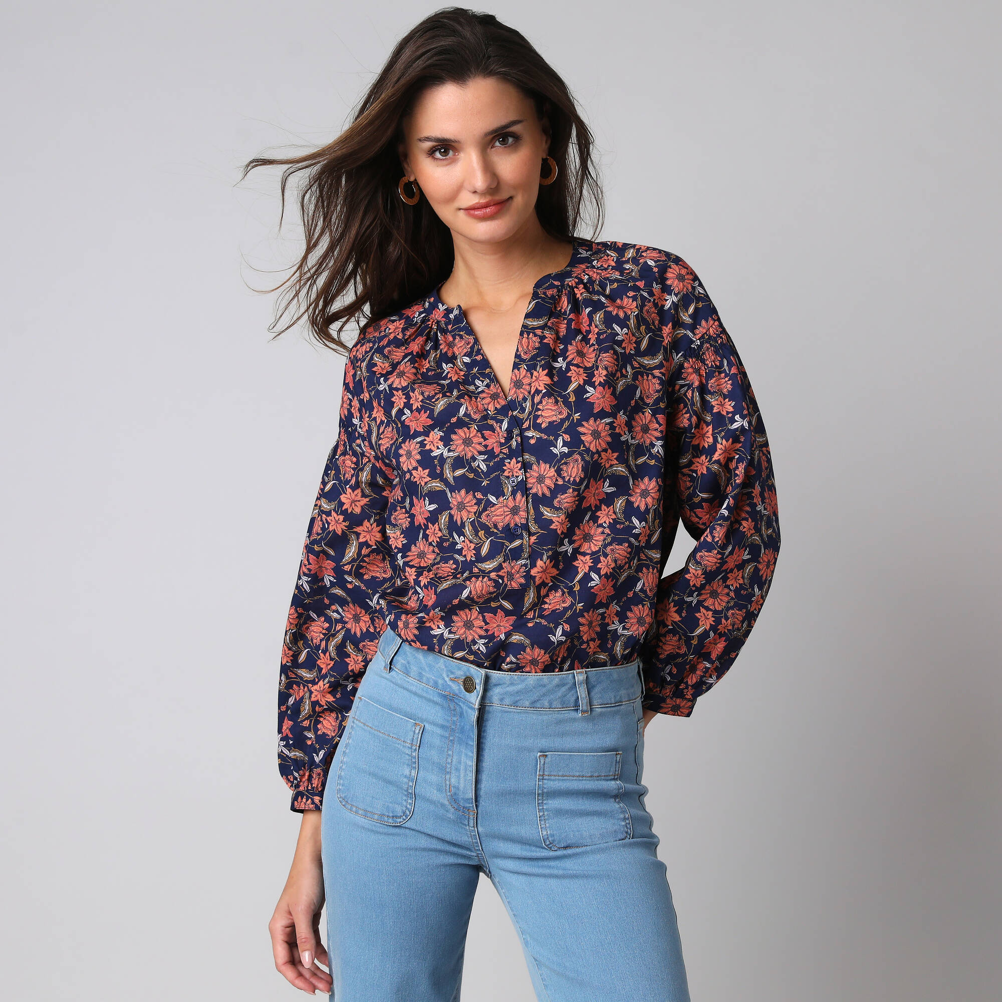 Blouse imprimée manches blousantes