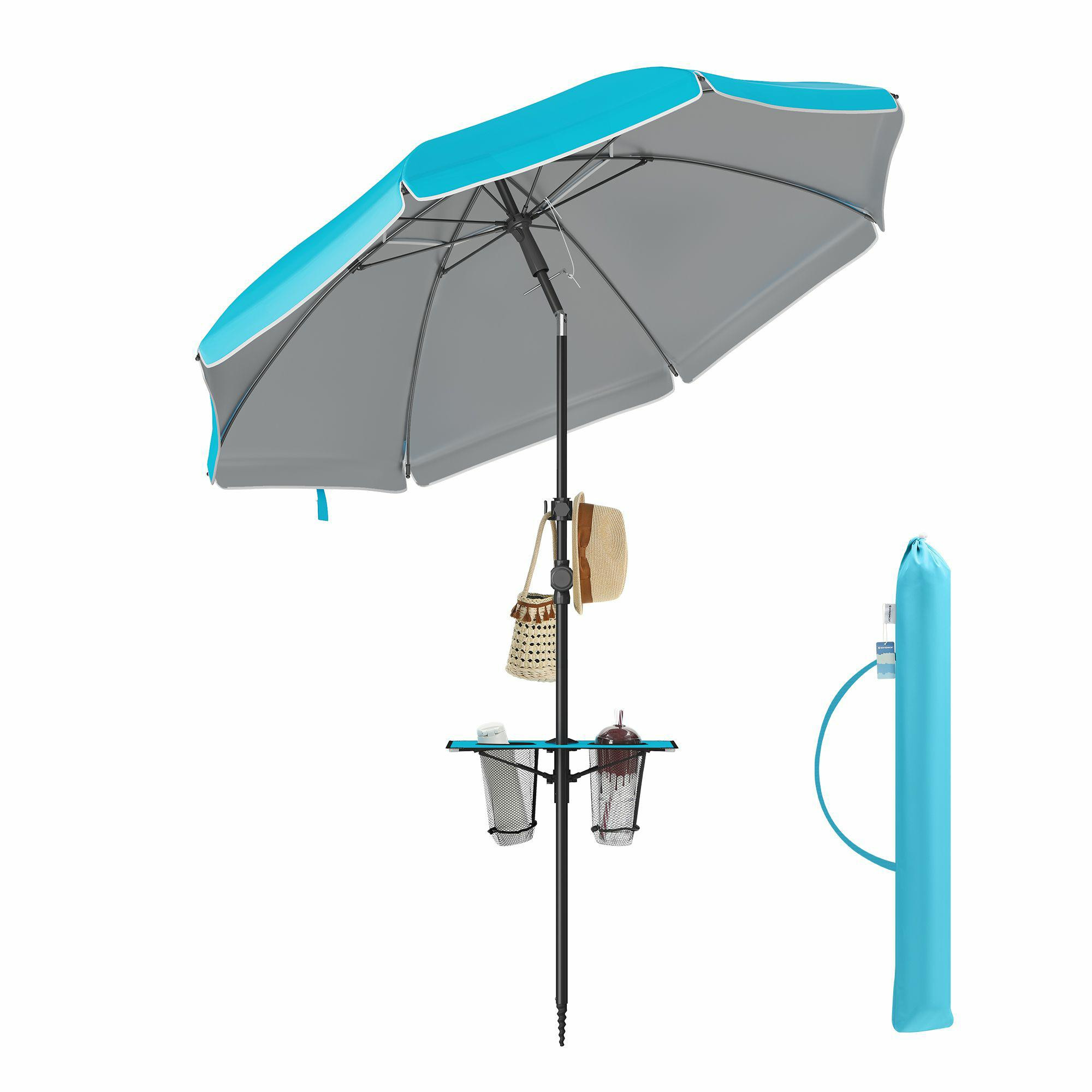 Parasol ogrodowy i plażowy 160 cm niebieski regulowany uchylny UPF 50