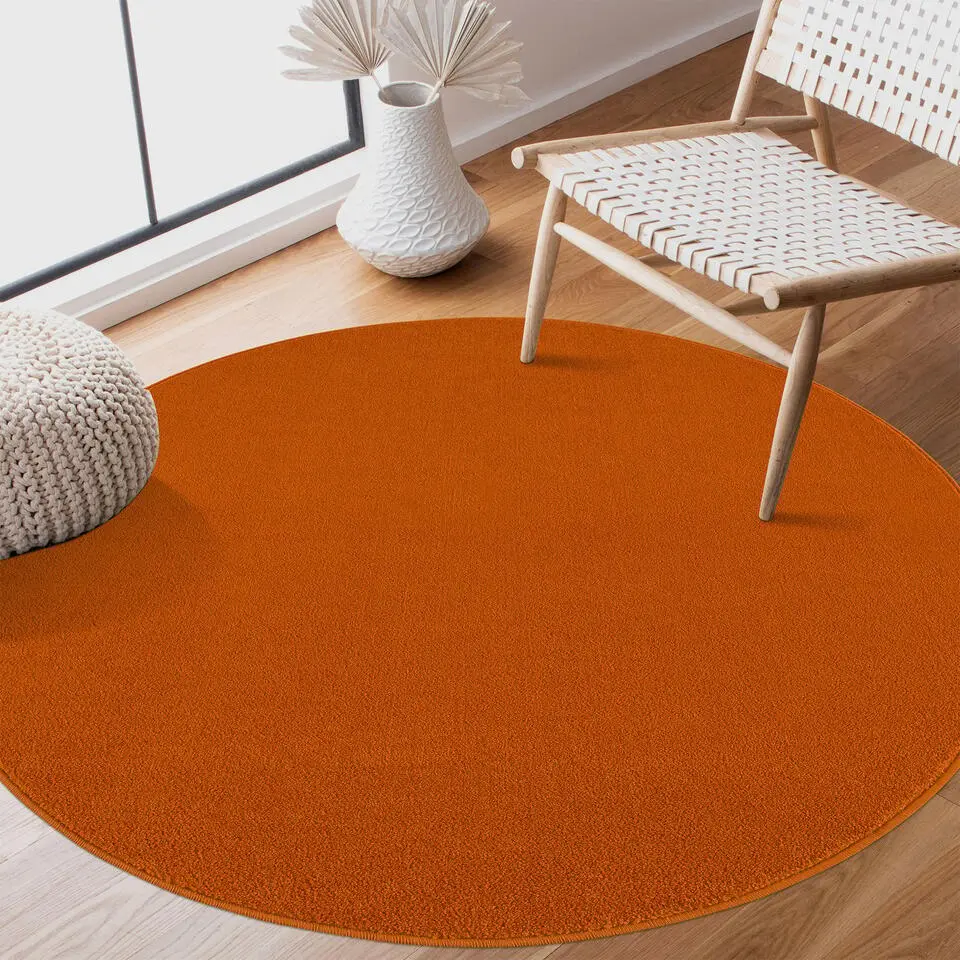 Uni Rond Effen Laagpolig Vloerkleed Modern Oranje - 120 CM ROND