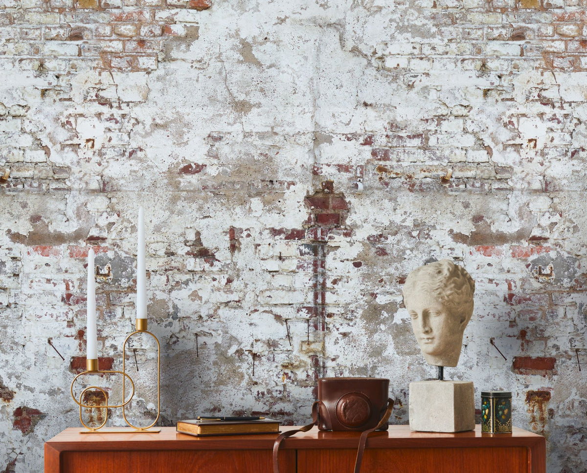 Livingwalls fotobehang steen wit, crème, grijs en bruin - 159 x 280 cm - AS-392381