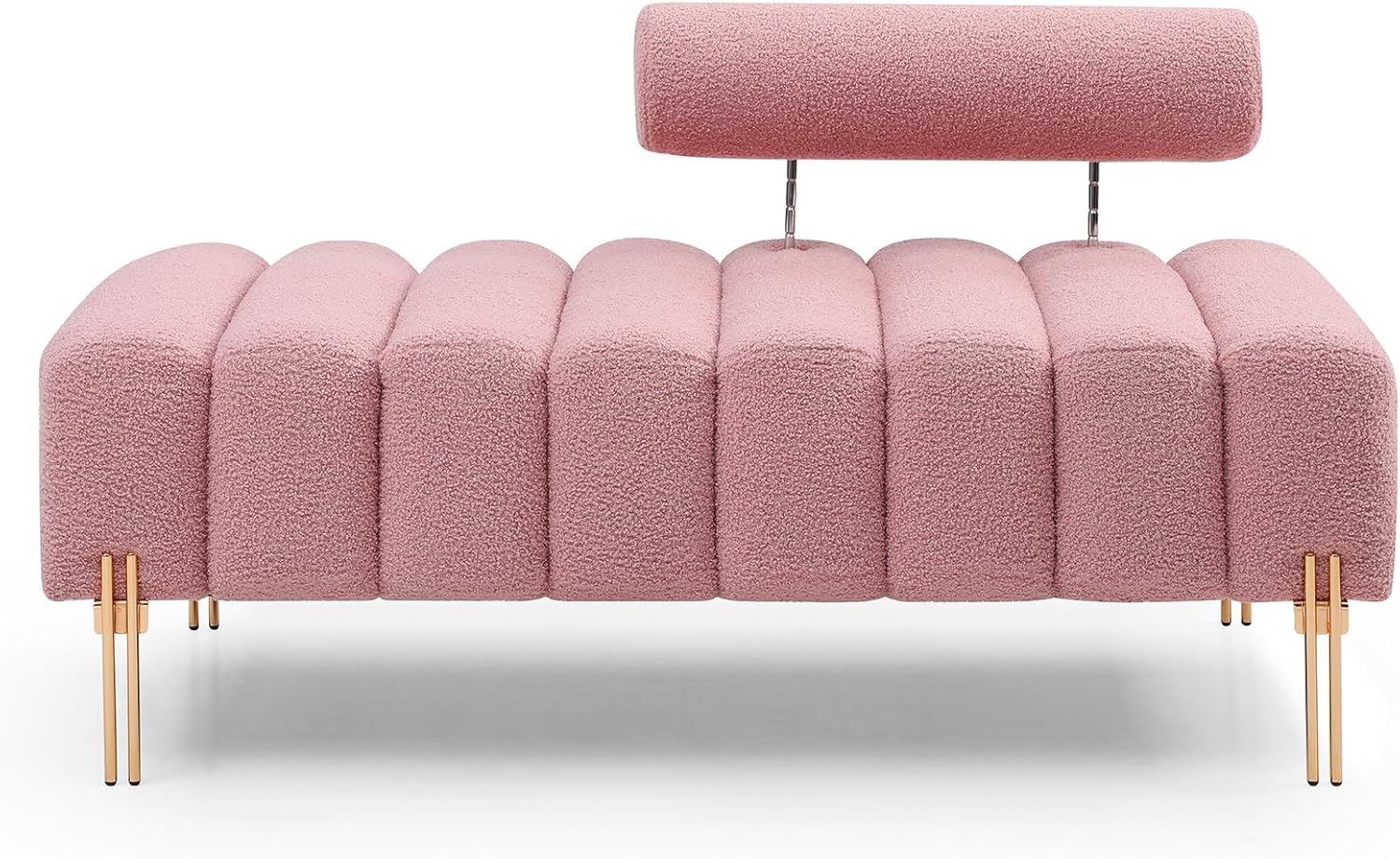 NIOIIKIT 53.2 Modern Loveseat Sofa Couch, Upholstered Accent Sofa with Golden Legs and Adjustable Backrest, Small Teddy Fleece Couches for Bedroom, Living Room, Compact Small Space (Pink Teddy)