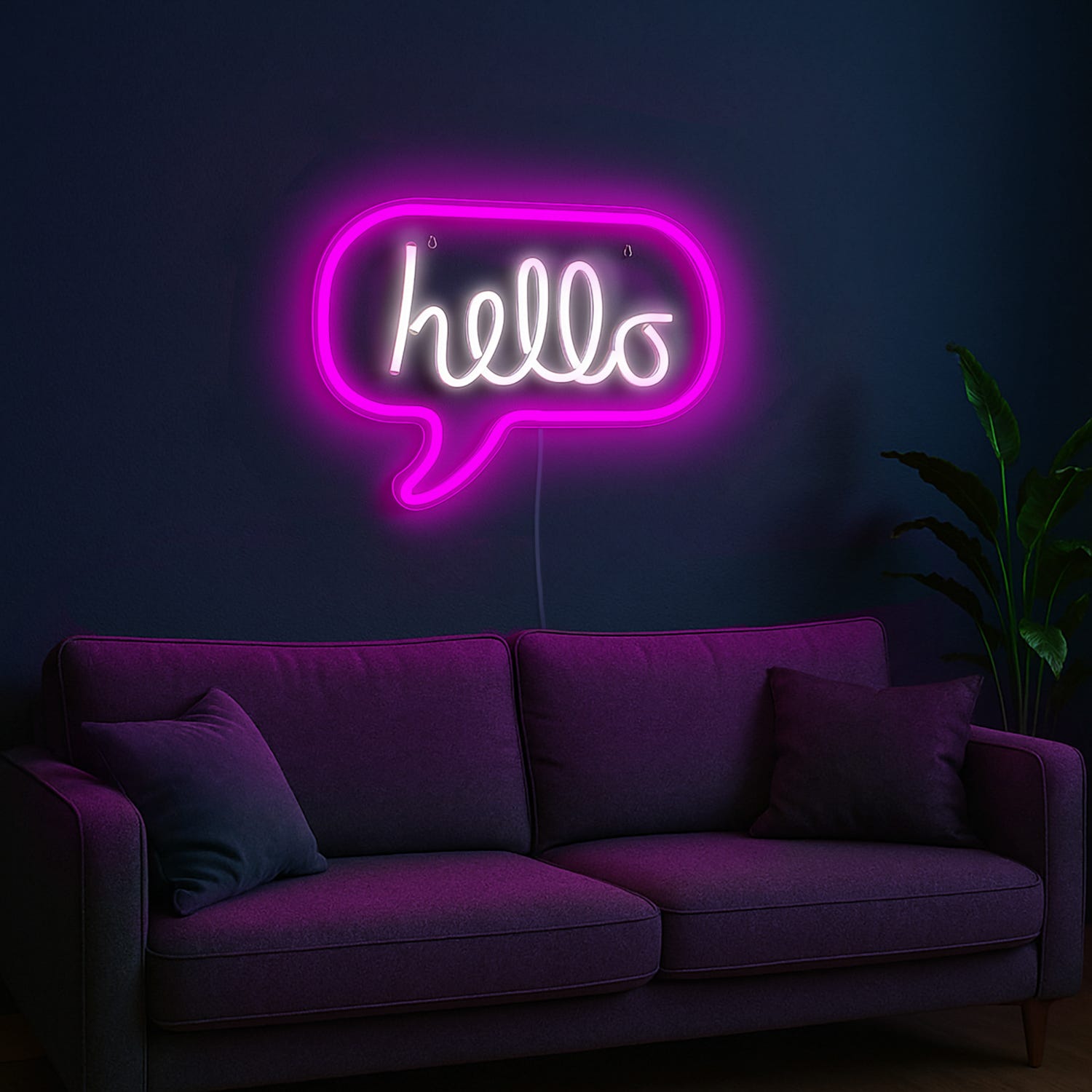 Scritta neon rosa Hello da parete usb