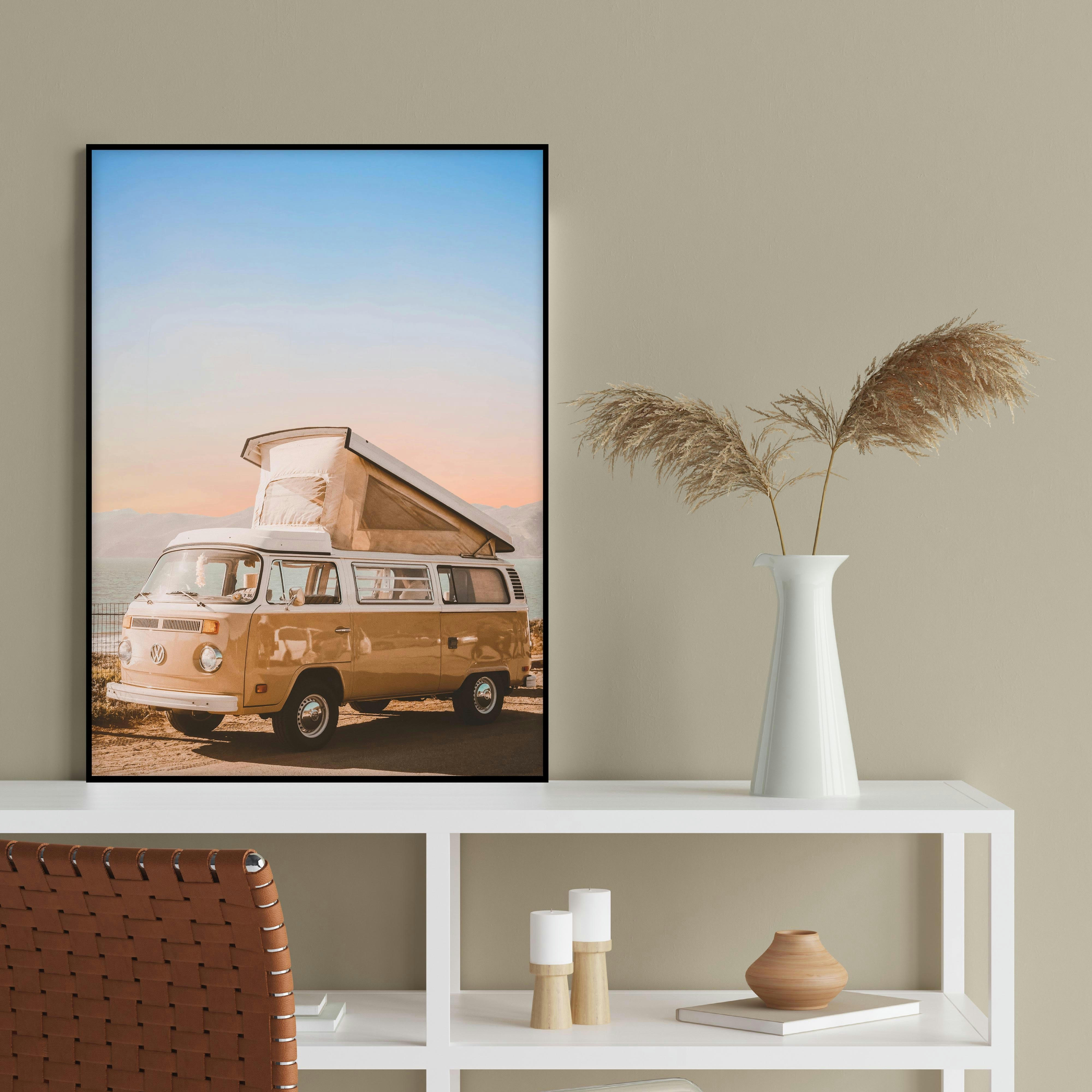 PLAYA - Affiche avec cadre noir - Caravane - 30x40