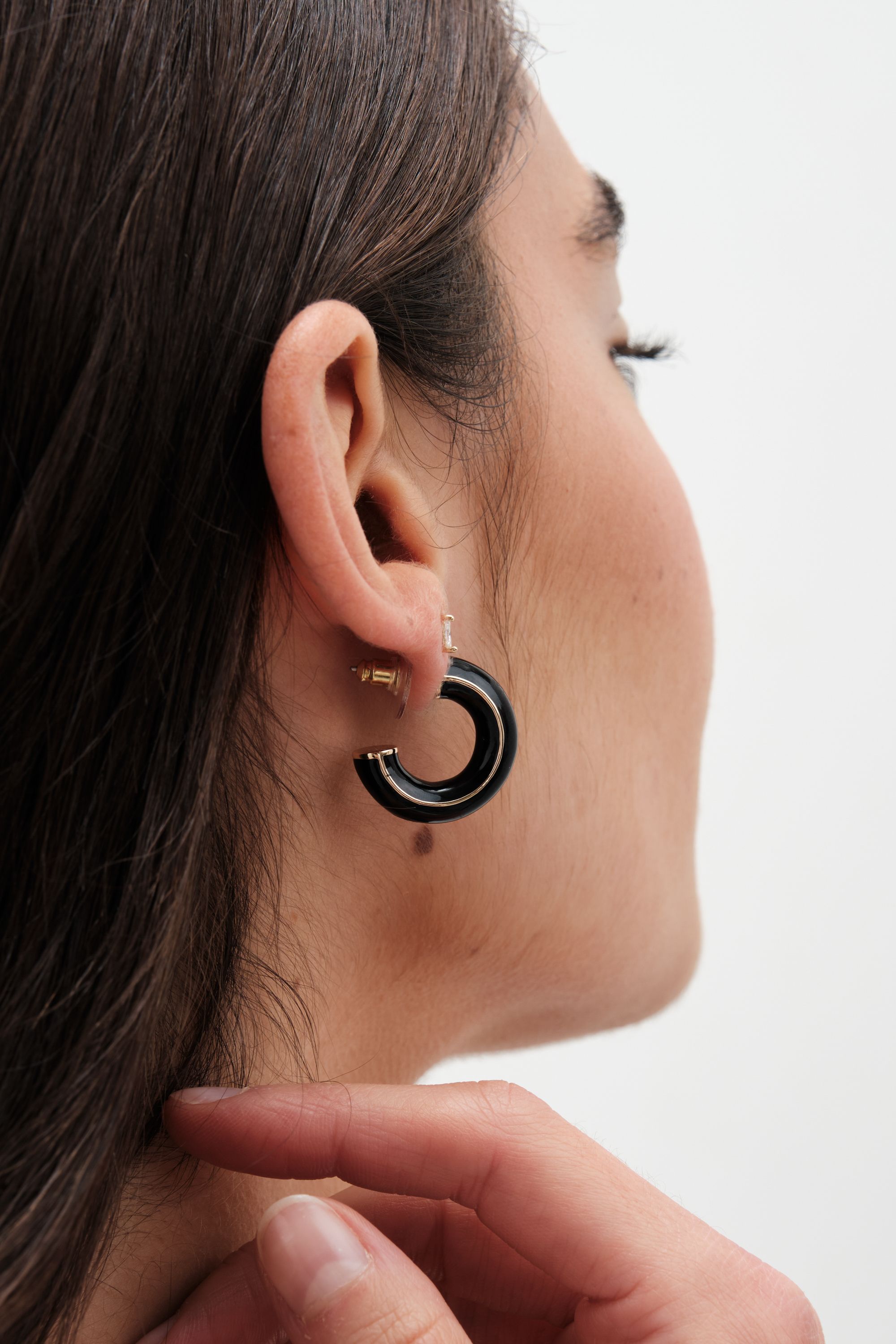 Jon Richard Jon Richard Gold Plated and Jet Hoop Earrings