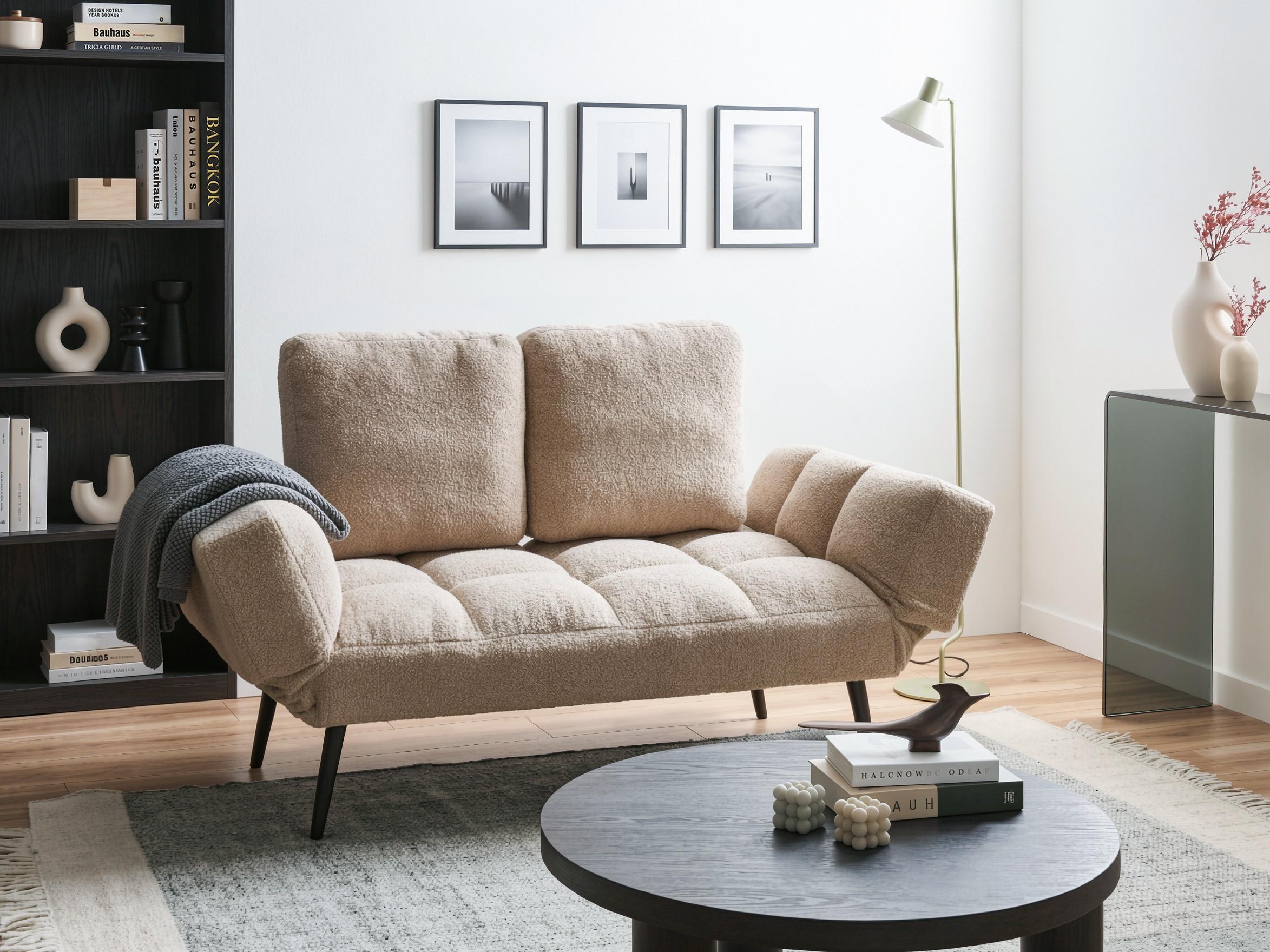 Sofa Bed 2 Seater BREKKE Boucle Beige