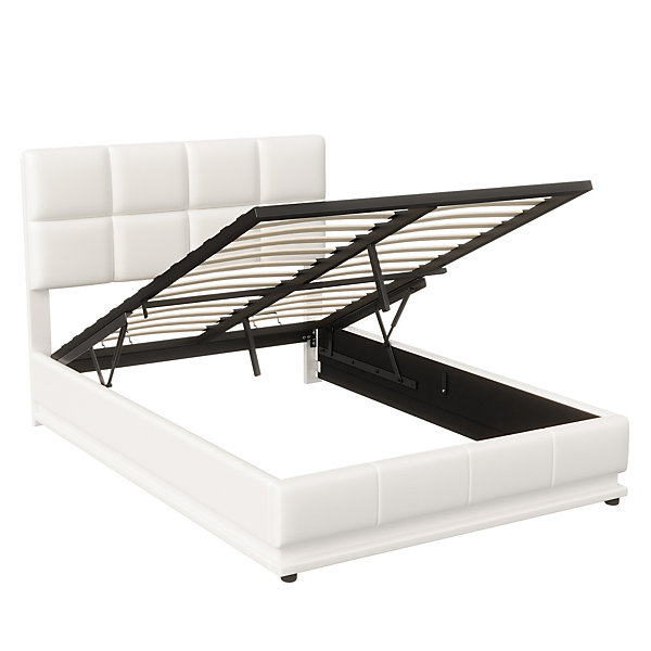 Lit d'ameublement 140x190 cm avec éclairage LED, cadre à lattes et tête de lit réglable, cuir synthétique, sans matelas, blanc