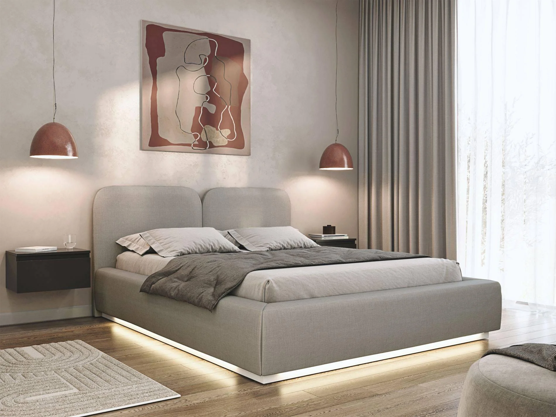 Bedframe Cremona chenille 180 x 200 cm met verlichting en opbergruimte