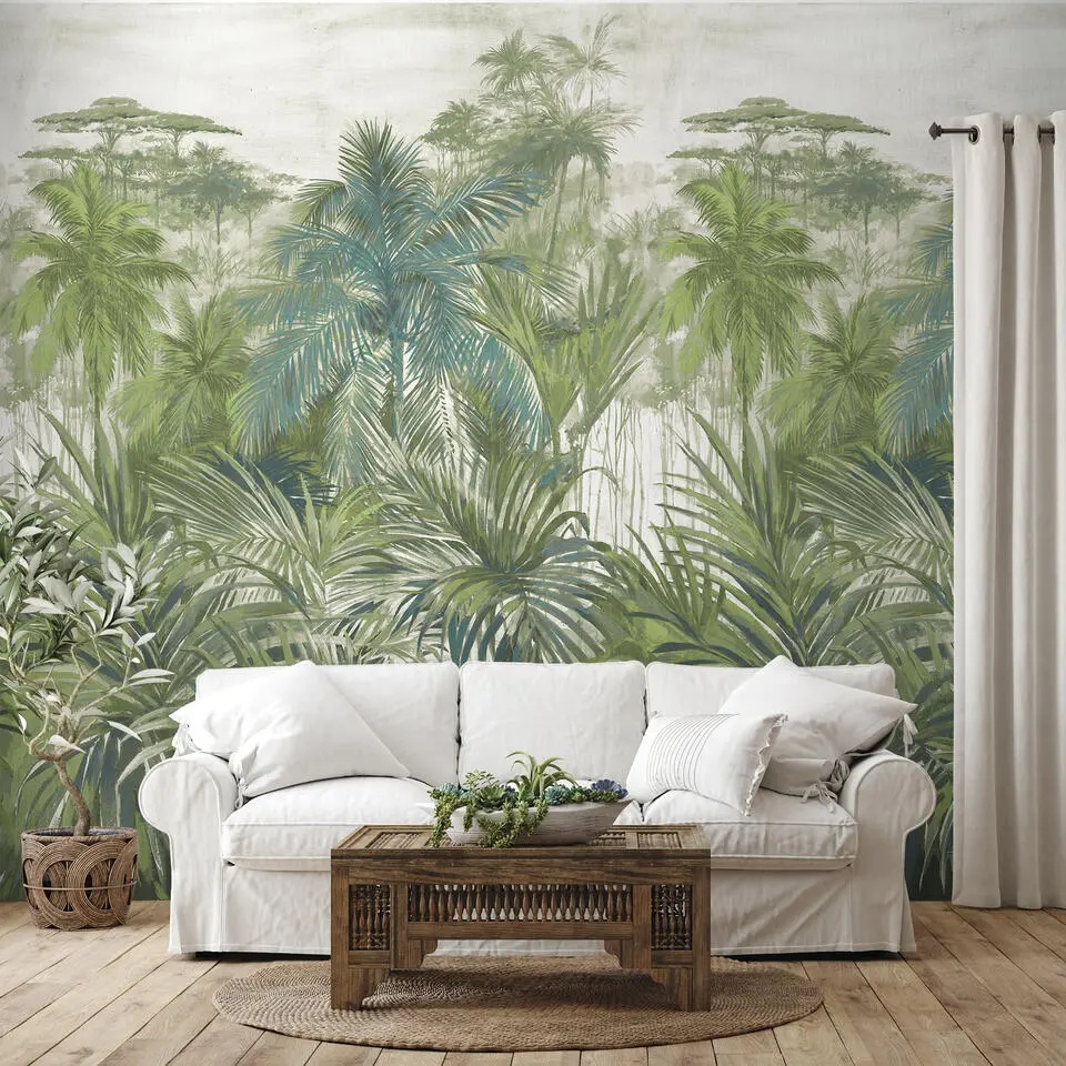Sanders & Sanders fotobehang jungle-motief vergrijsd groen - 212 x 295 cm