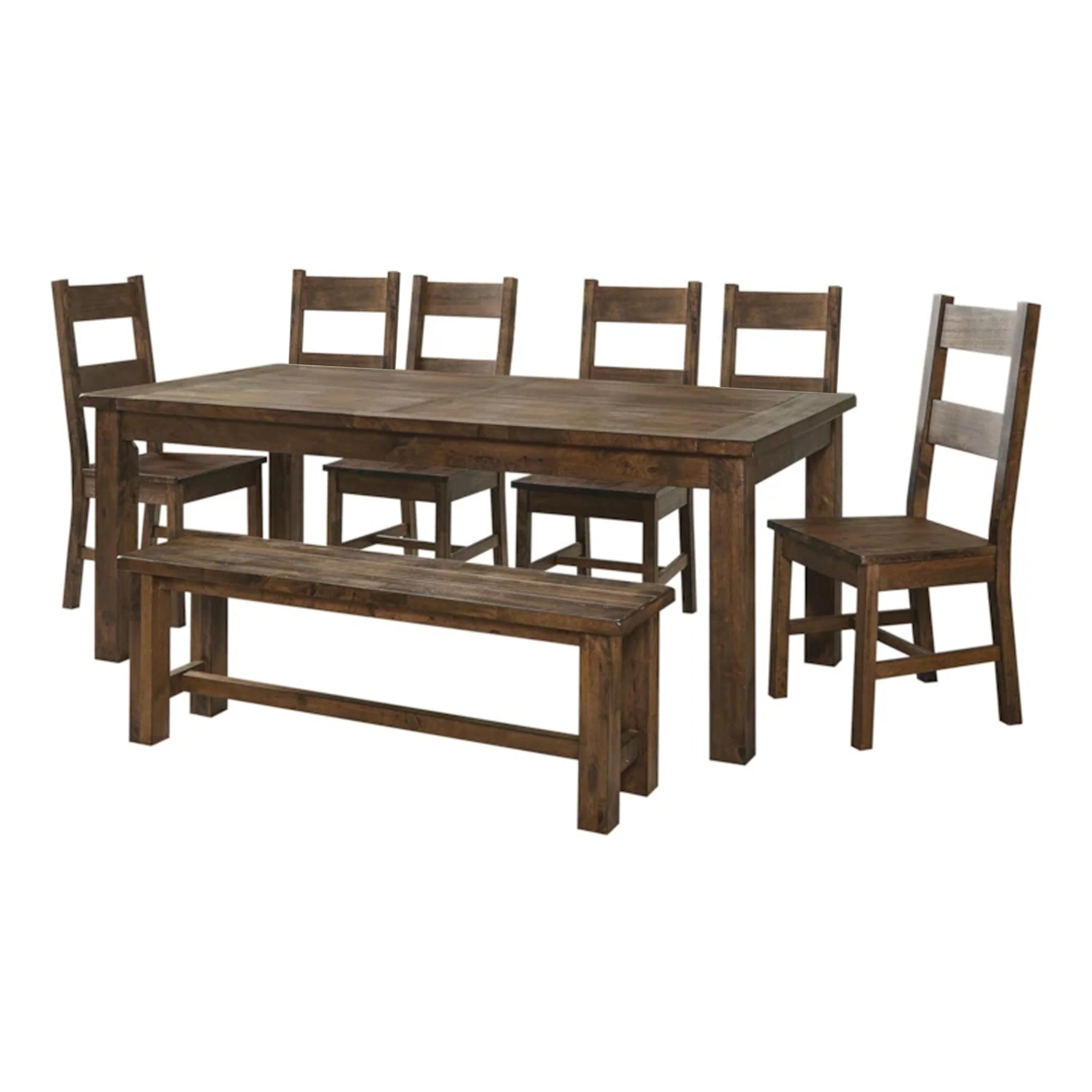Kris 7pc Dining Table Set with 6 Chairs, Pane Rustic Oak Brown Wood