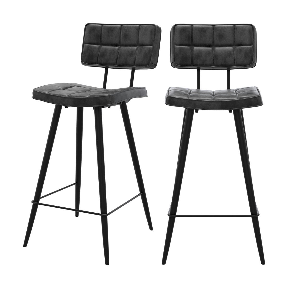 TEXAS - Chaise de bar mi-hauteur 66 cm capitonnée gris/noir (x2)