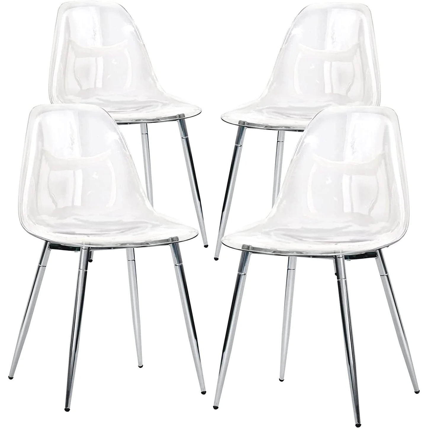 Modern Plastic Shell Accent Side Chairs with metal Legs, Transparent