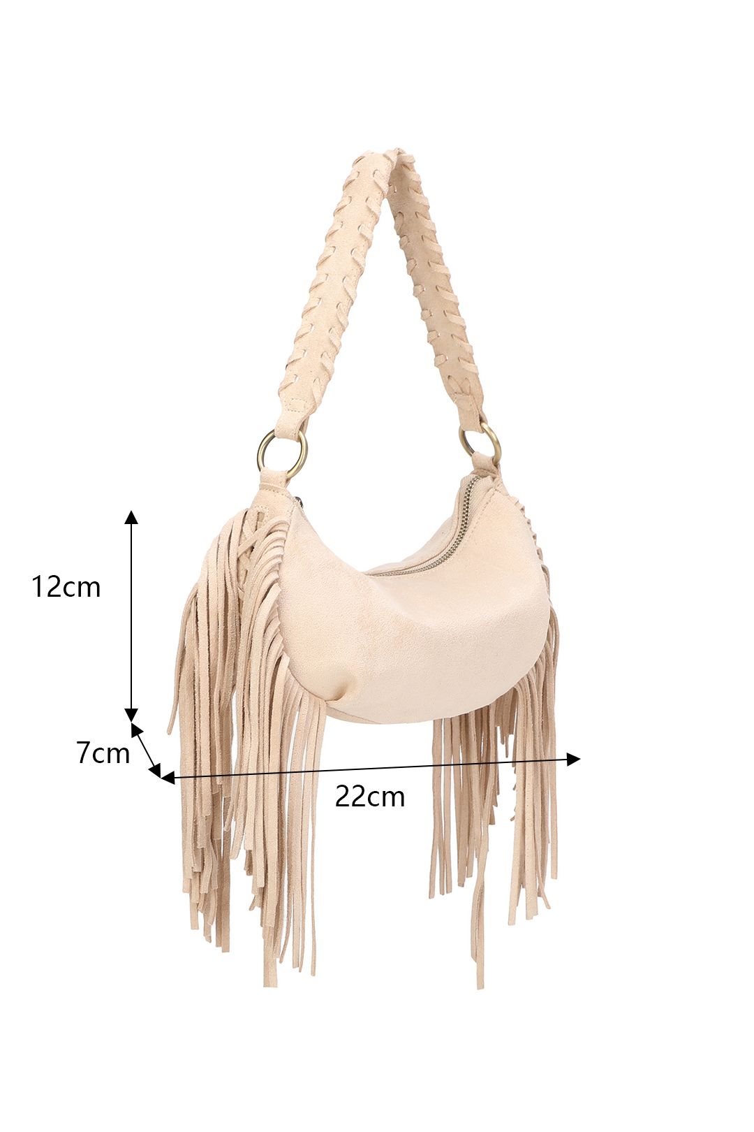 Fontanella Fashion Aurex Faux Suede Fringe Tassel Crossbody Hobo Bag With Handwoven Strap