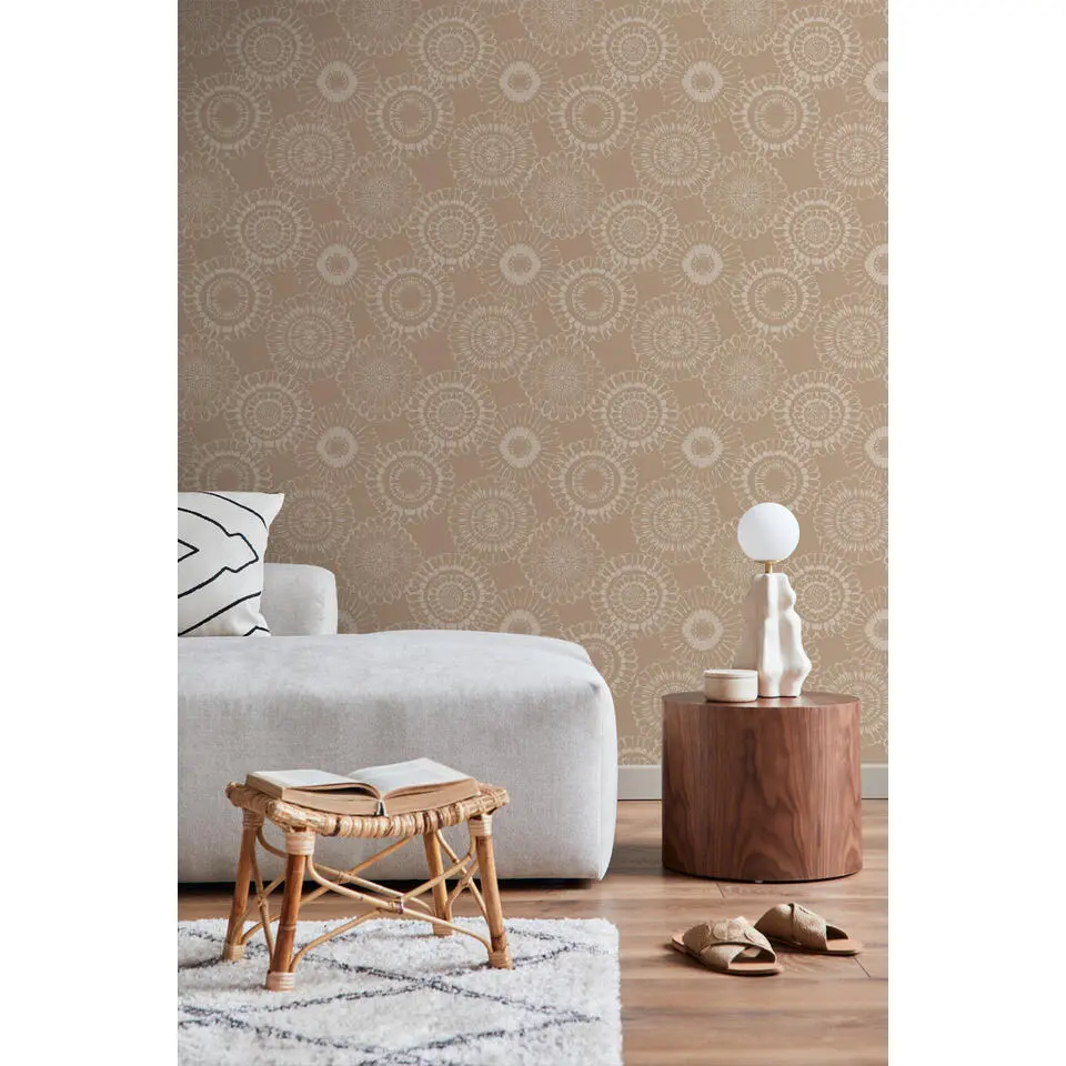 ESTAhome behang bloemen donker beige - 50 x 900 cm